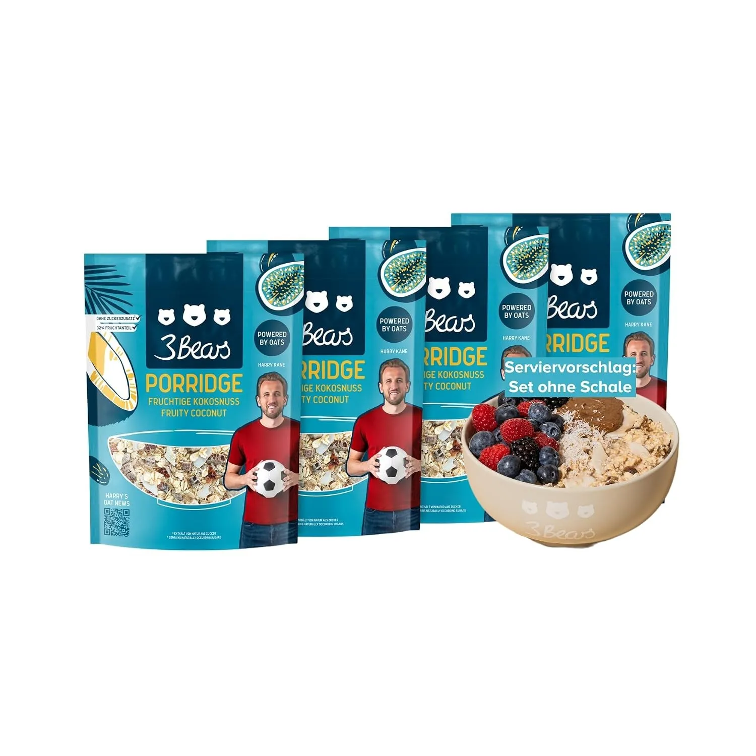3Bears Porridge Fruchtige Kokos 4x400g - cremig & kernig mit Vollkorn-Hafer & echten Kokosstückchen - veganer Haferbrei…