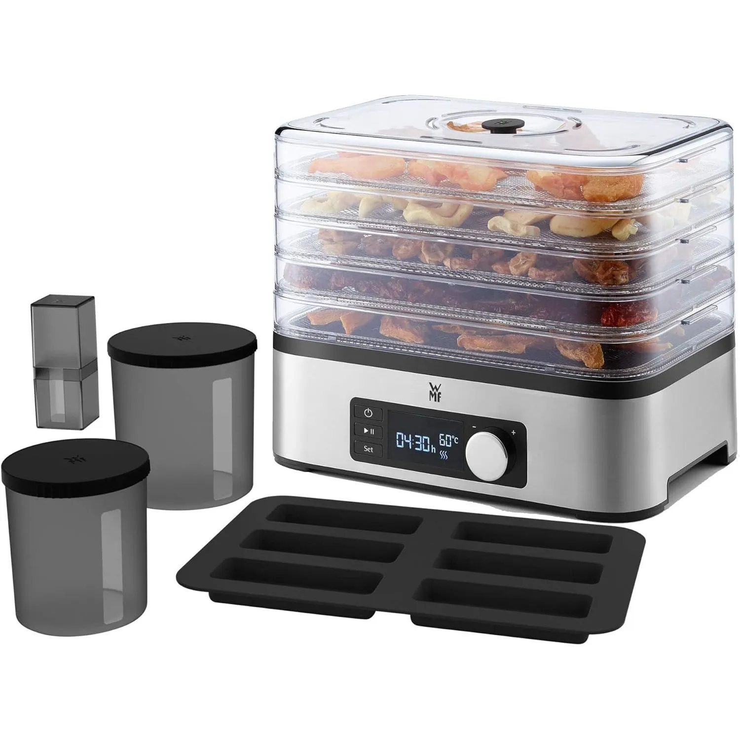 WMF Küchenminis Dörrautomat Edelstahl, Dörrgerät mit 5 Einlegefächern, 30-70°C, bis 24h-Timer, Obsttrockner, Dehydrator…