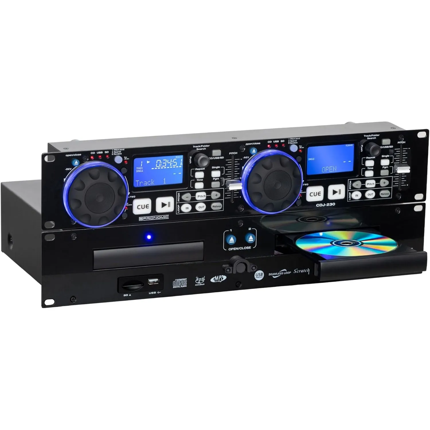 Pronomic CDJ-230 Doppel DJ CD Player - Dual CD MP3 Player mit separatem Controller - USB und SD - Pitch Bender und DSP-…