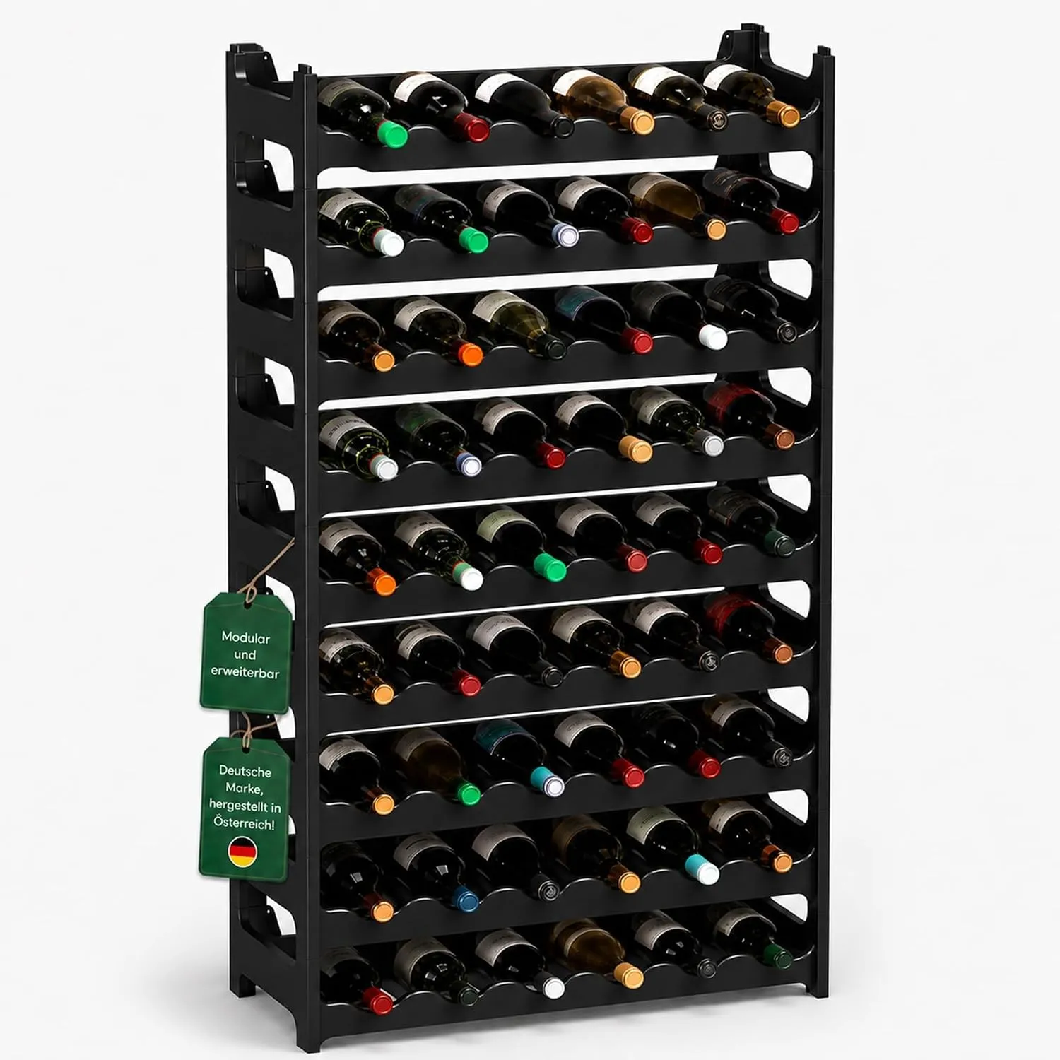 ARTECSIS® Weinregal stapelbar & modular erweiterbar Kunststoff für 60 Weinflaschen (schwarz) - Stabiles Flaschenregal &…