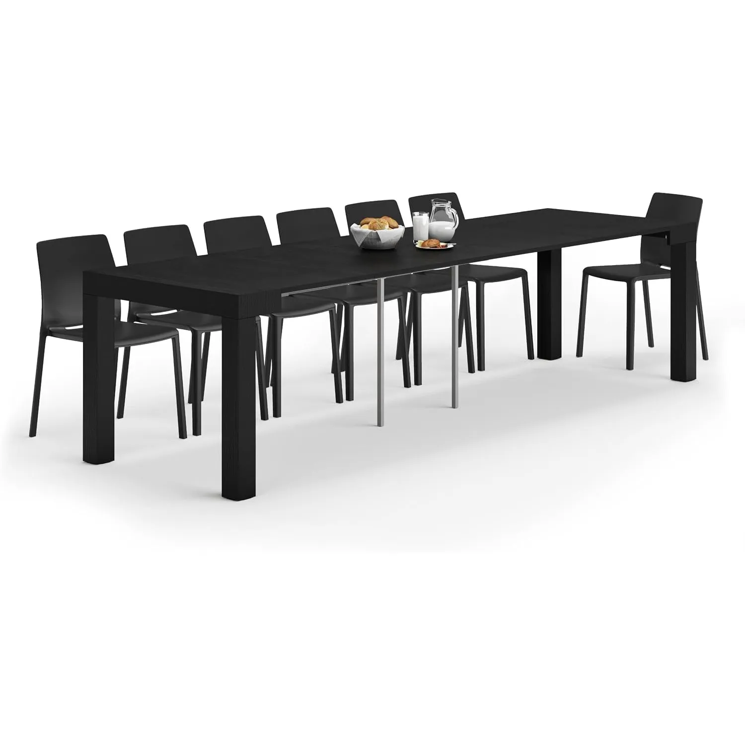 MOBILI FIVER, First ausziehbarer Konsolentisch, 45(310) x90 cm, Esche, Schwarz, Made In Italy