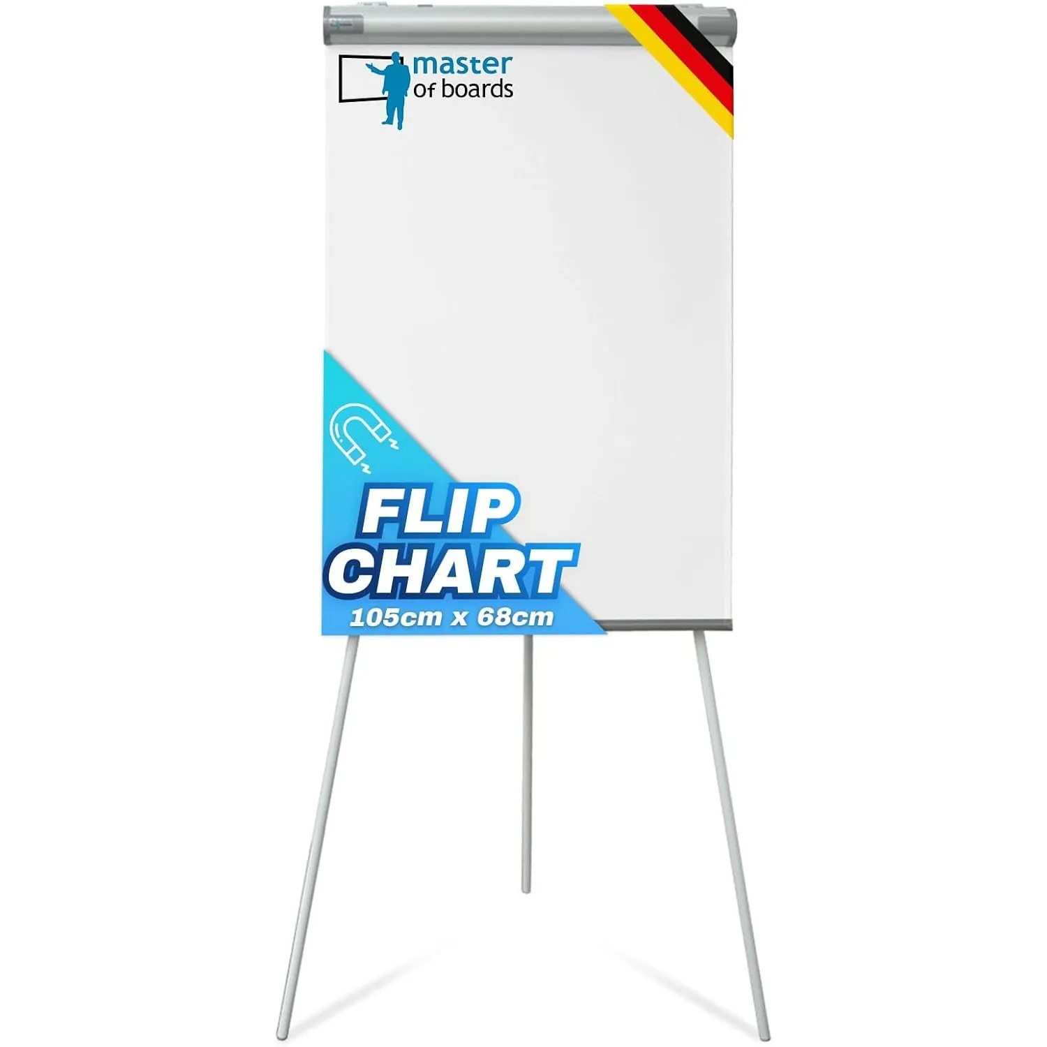 MOB Flip Chart Board mit Dreibein Ständer 68x105cm | Höhenverstellbar bis 188cm, Beschreibbar, Trocken abwischbar, magn…