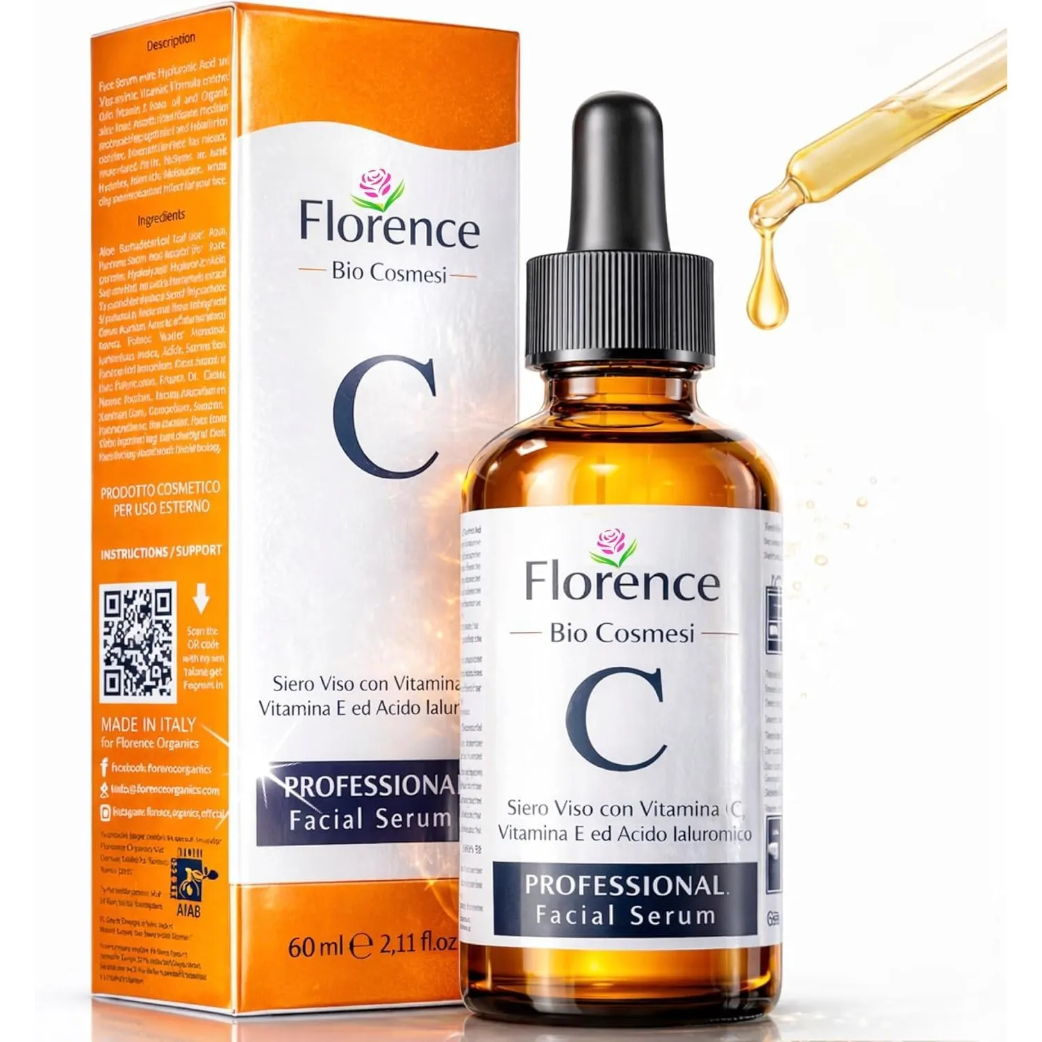 60ml Bio Hyaluron Serum mit Vitamin C, E. Hochkonzentriert Anti-Falten, Anti-Aging & Dunkle-Flecken. Hyaluronsäure-Gesi…