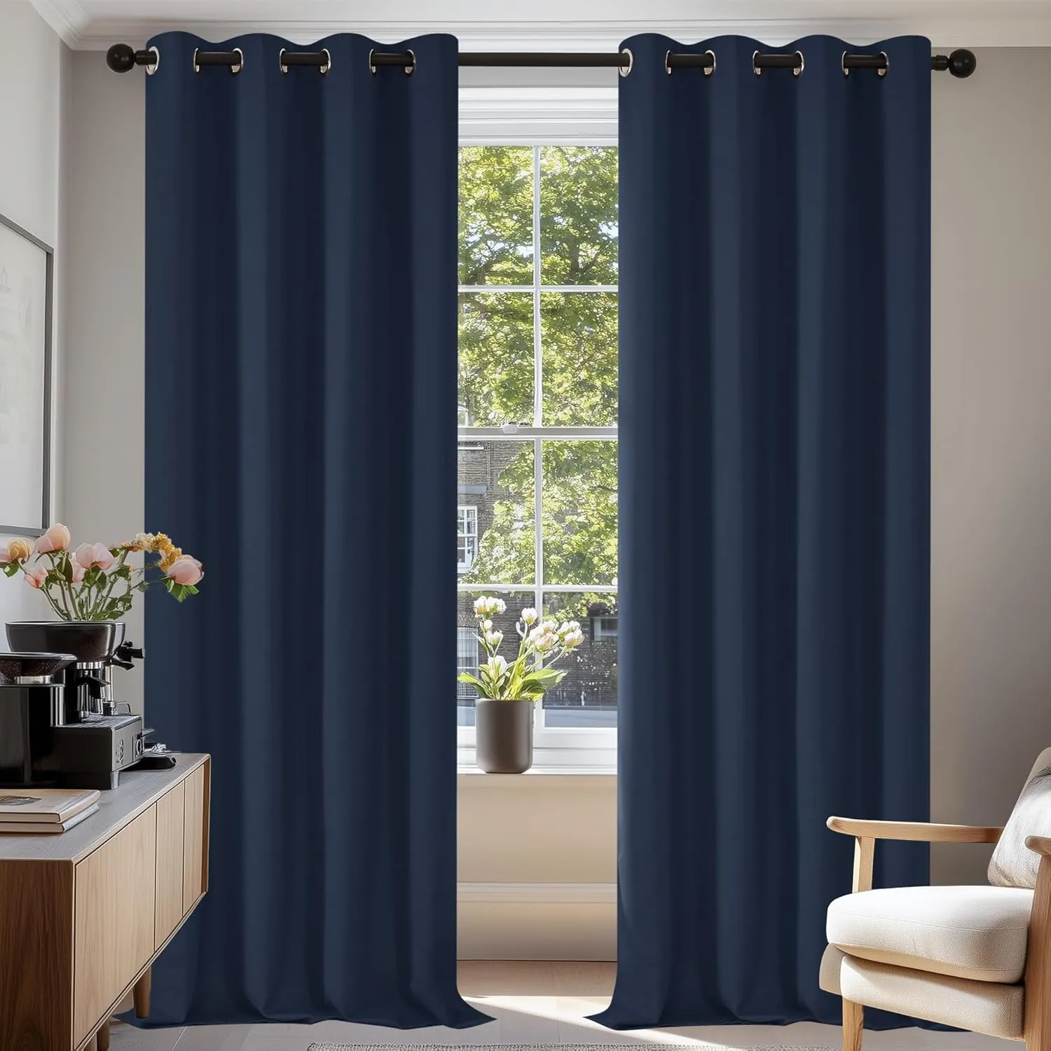 Deconovo Verdunkelungsgardinen mit Kälteschutz Vorhang Blickdicht Kälteschutzvorhang, 160x132cm(HöhexBreite), Dunkelblau, 2er Set
