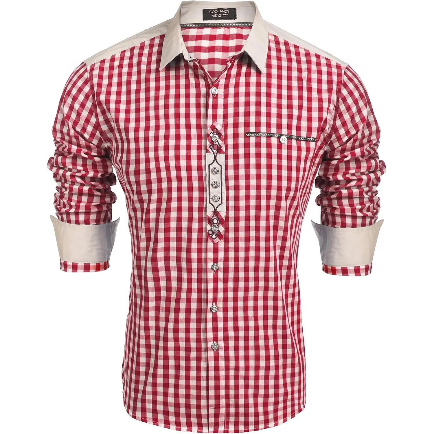 COOFANDY Hemd Herren Langarm Trachtenhemd Kariertes Oktoberfest Hemd Freizeithemd Karohemden Herrenhemden mit Baumwolle…