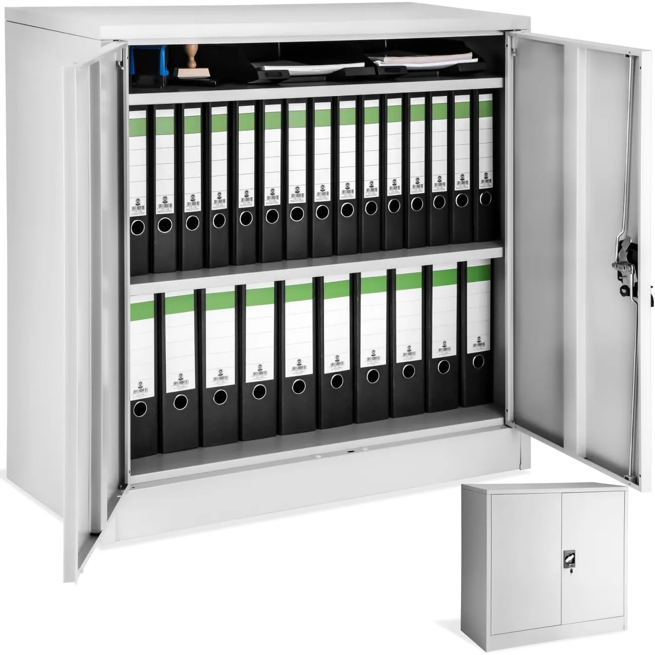 tectake® Aktenschrank abschließbar, Metallschrank mit Sicherheits-Zylinderschloss, Büroschrank abschließbar, Mehrzwecks…
