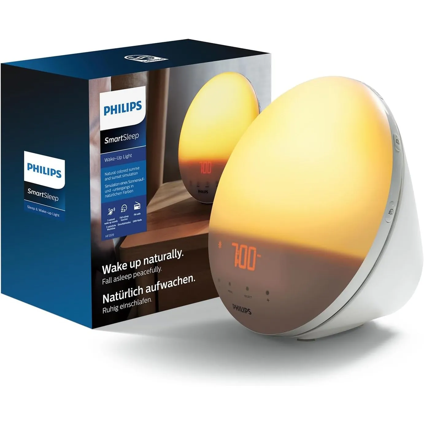 PHILIPS SmartSleep Wake-up Light – Nachttischlampe & Wecker, Farbige Sonnenaufgangssimulation, 20 Helligkeitseinstellun…
