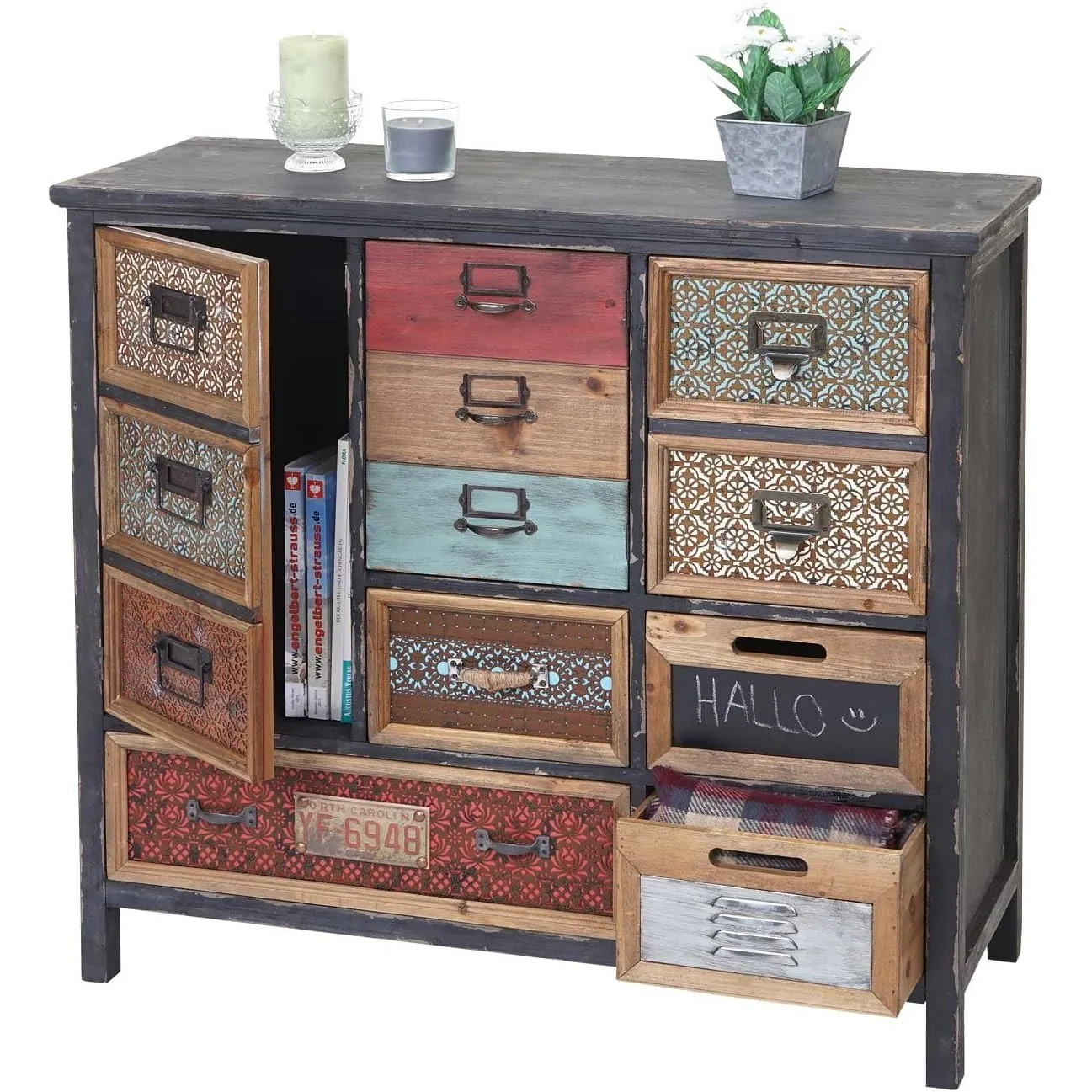 Mendler Apotheker-Schrank HWC-A43, Tanne Holz massiv Vintage, 84x90x32cm | Kommode, Shabby-Look