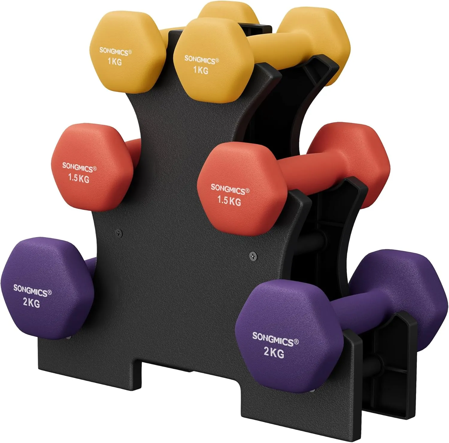 SONGMICS Hantel-Set, 3 Paar, 1kg-3kg，9kg oder 12kg, Aufbewahrung, Fitnessstudio, Krafttraining, rutschfeste Neopren-Bes…