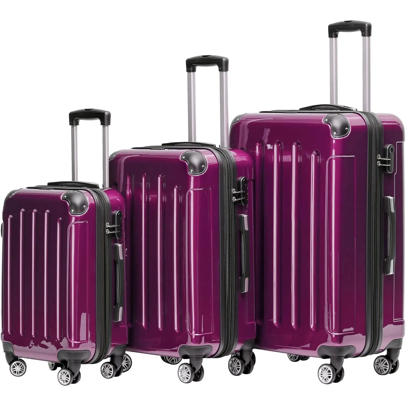 BEIBYE- 3er Kofferset Hartschalen-Koffer Reisekoffer Trolley Rollkoffer Set Reisekofferset (Lila)