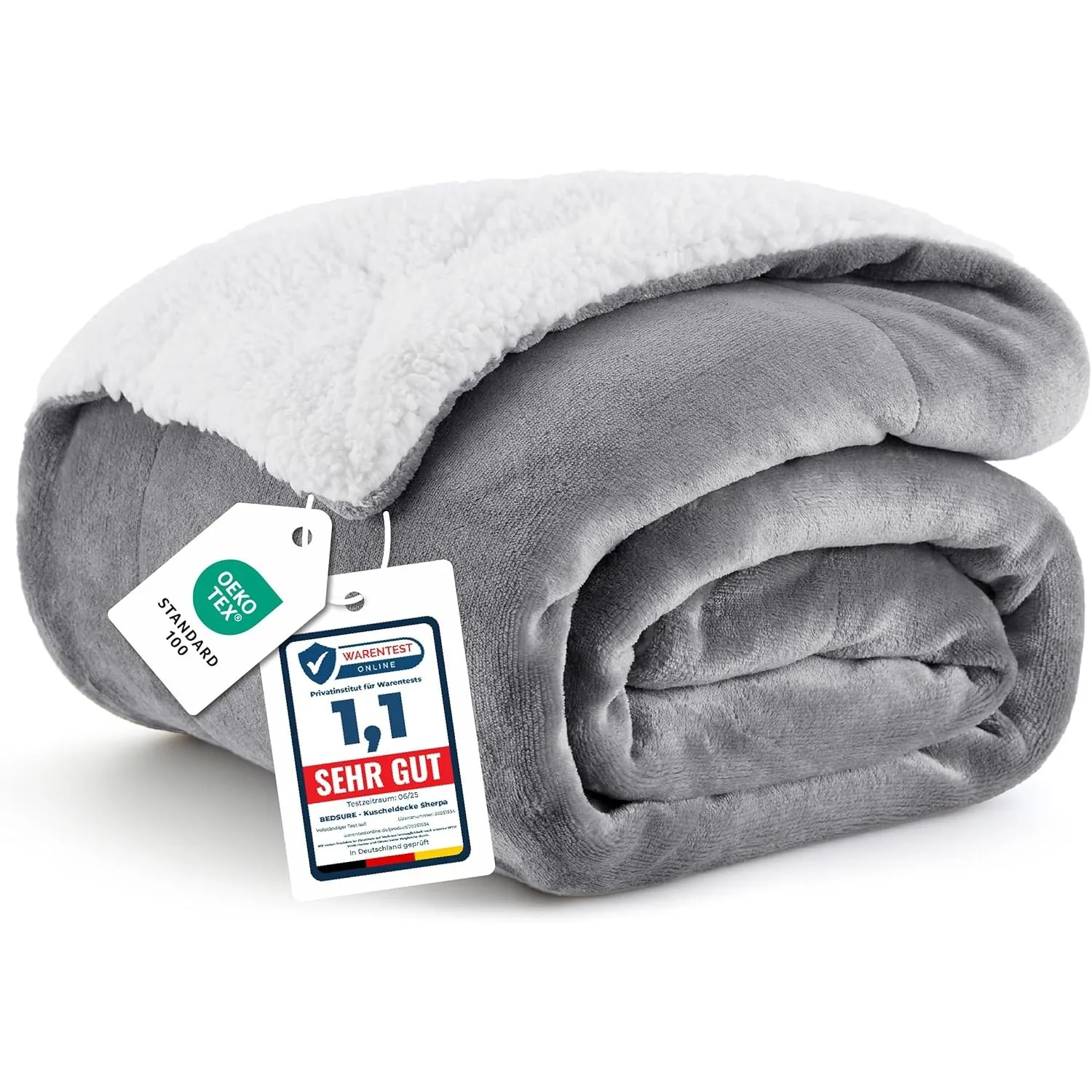 BEDSURE Sherpa Kuscheldecke Flauschig 150x200 - Sofadecke, Grau