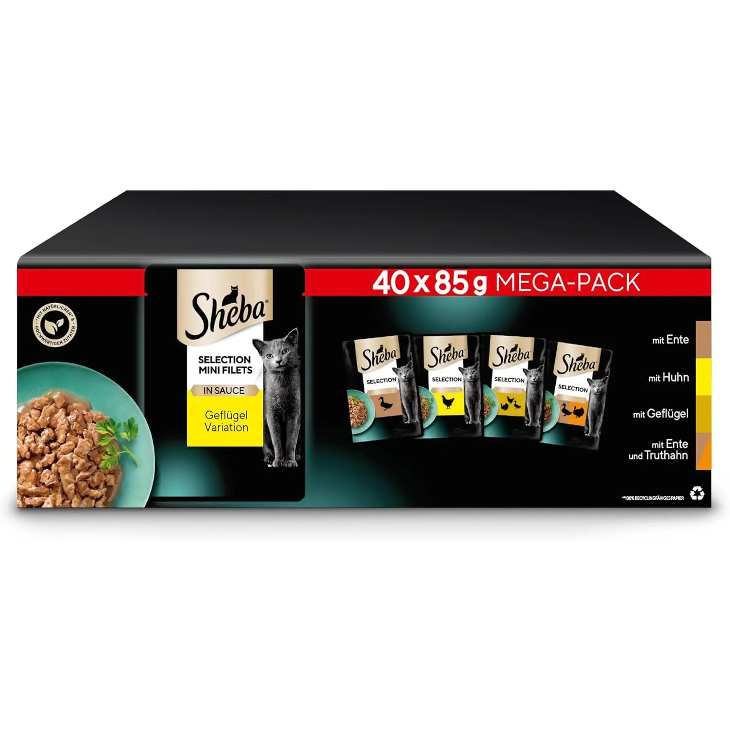 SHEBA Adult Katzenfutter nass - 40x85g Portionsbeutel - Geflügel Variation in Sauce - Nassfutter für Katzen - 1 Großpac…