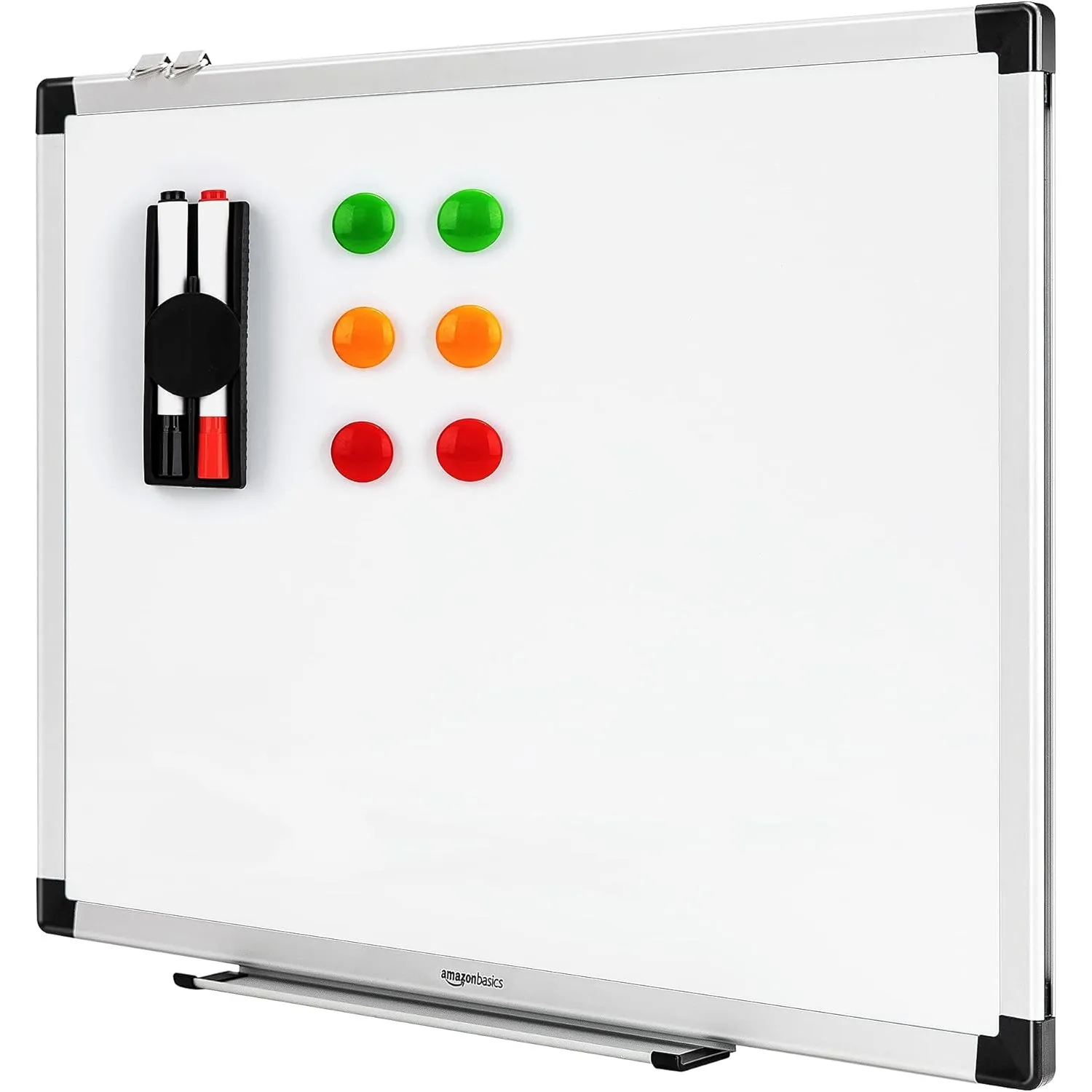 Amazon Basics Magnet-Whiteboard mit Aluminiumrahmen, Stifthalter, 6 Magneten, 1 Radiergummi und 2 Markern für Büro und …