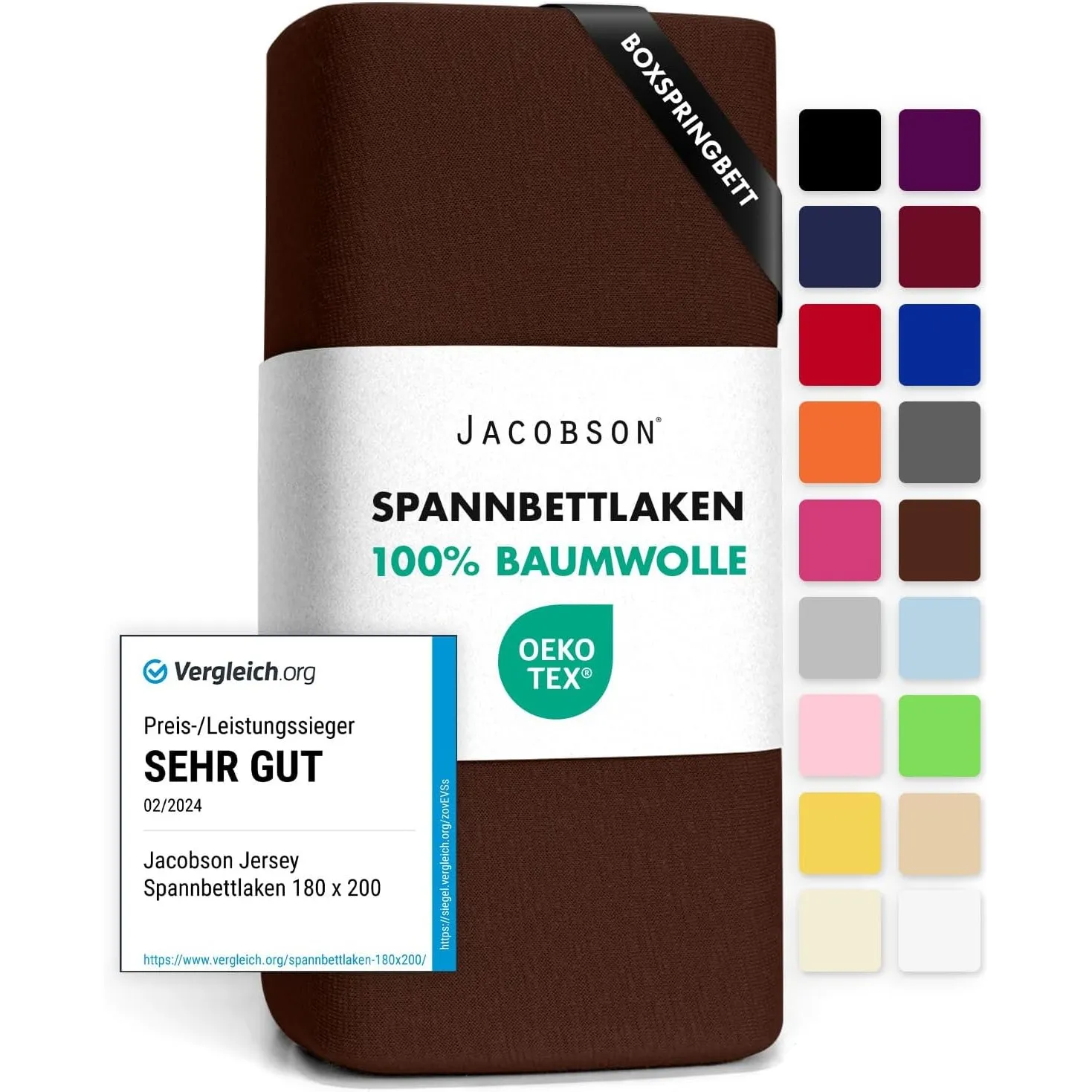 Jacobson Jersey Spannbettlaken Spannbetttuch Baumwolle Bettlaken (140x200-160x220 cm, Schokobraun)