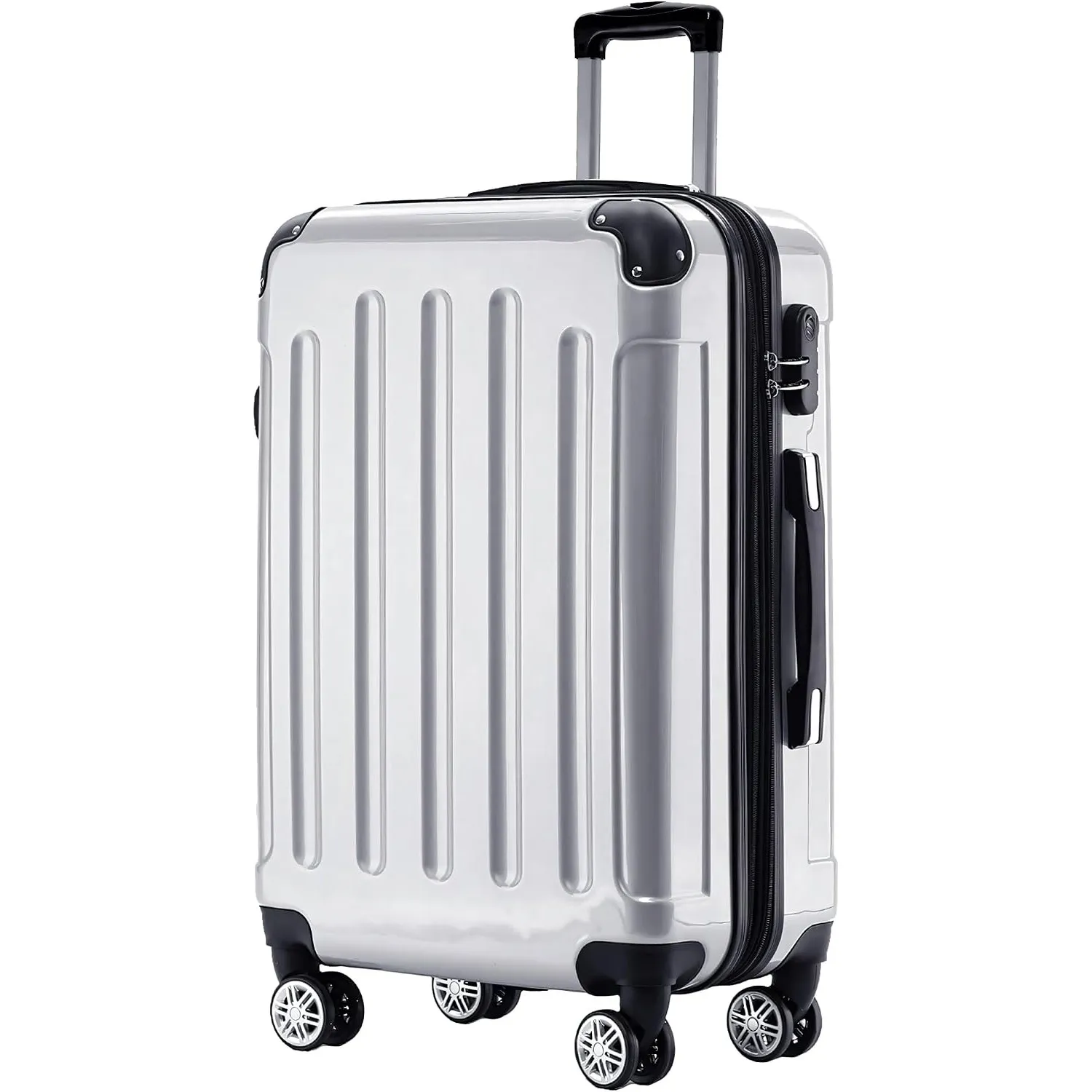 BEIBYE Zwillingsrollen 2048 Hartschale Trolley Koffer Reisekoffer Taschen Gepäck in M-L-XL-Set (Silber, XL)
