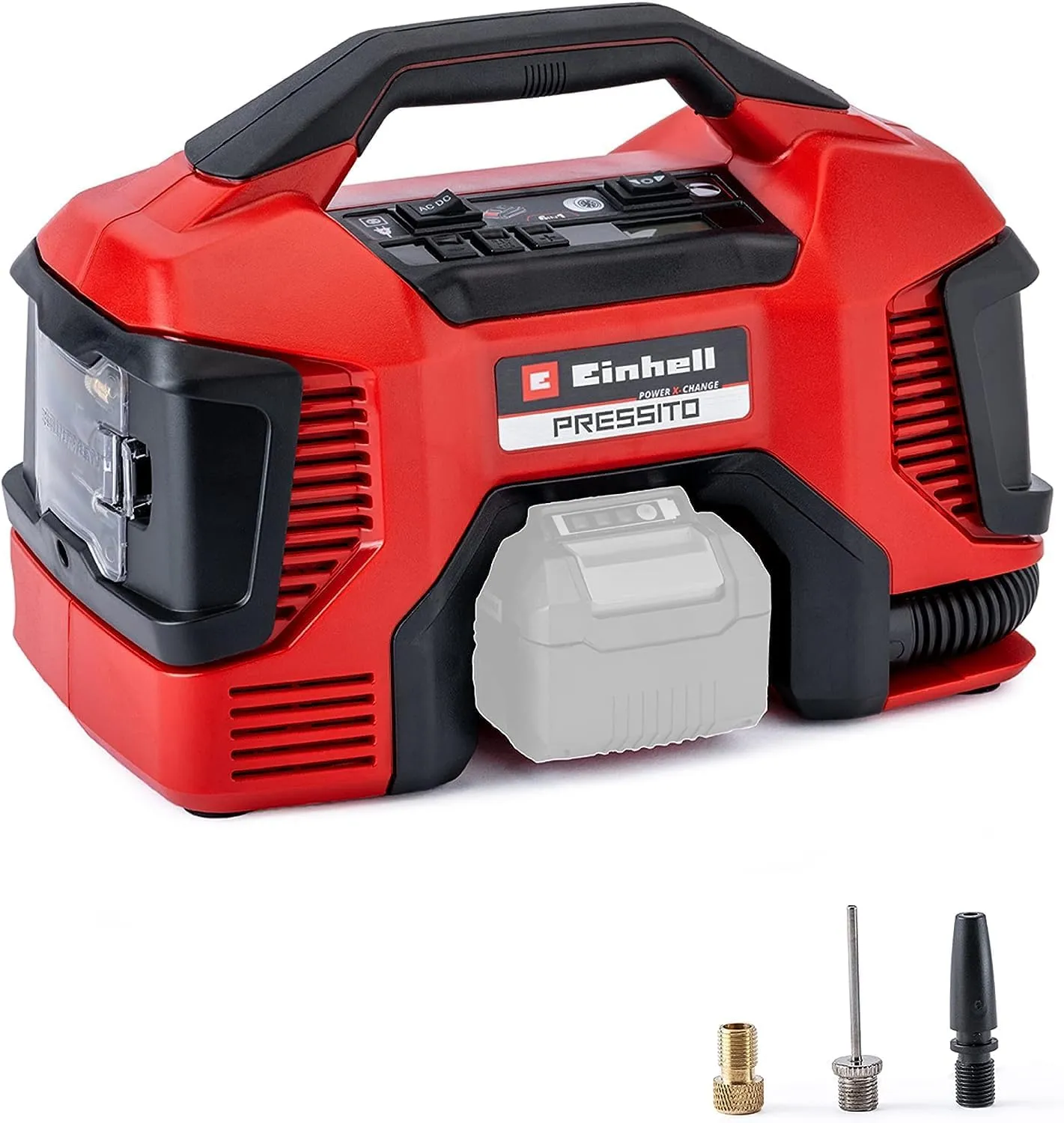 Einhell Hybrid-Kompressor PRESSITO Power X-Change (18 V, max. 11 bar, 31 cm Schlauchlänge, inkl. 3-tlg. Adapter-Set, oh…