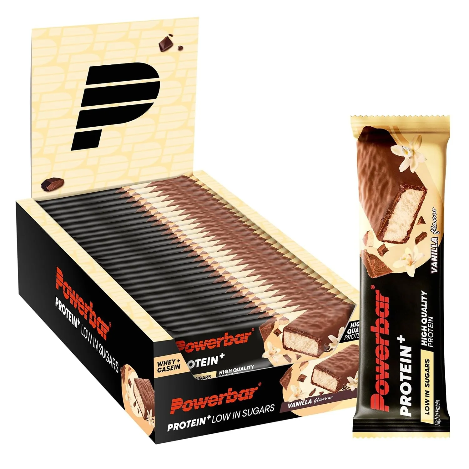Powerbar - Protein Plus - Low Sugar - Vanilla - 30x35g - Riegel mit nur 107 Kcal - Fitnessriegel mit Ballaststoffen
