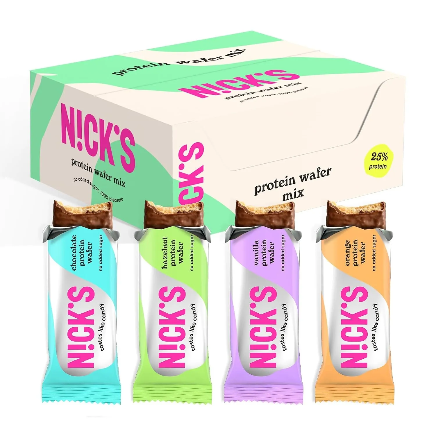 NICKS Protein Wafer Riegel Sport Mix | 25% Eiweiß | 203 Kalorien | Low carb Proteinriegel Schokolade Waffel Kekse ohne …