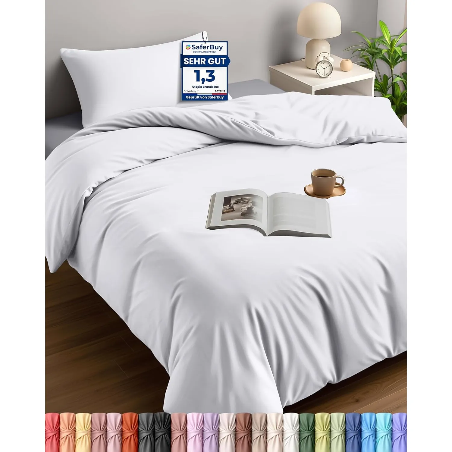 Utopia Bedding Bettwäsche 135x200 cm + 1 Kissenbezug 50x75 cm, Weiß