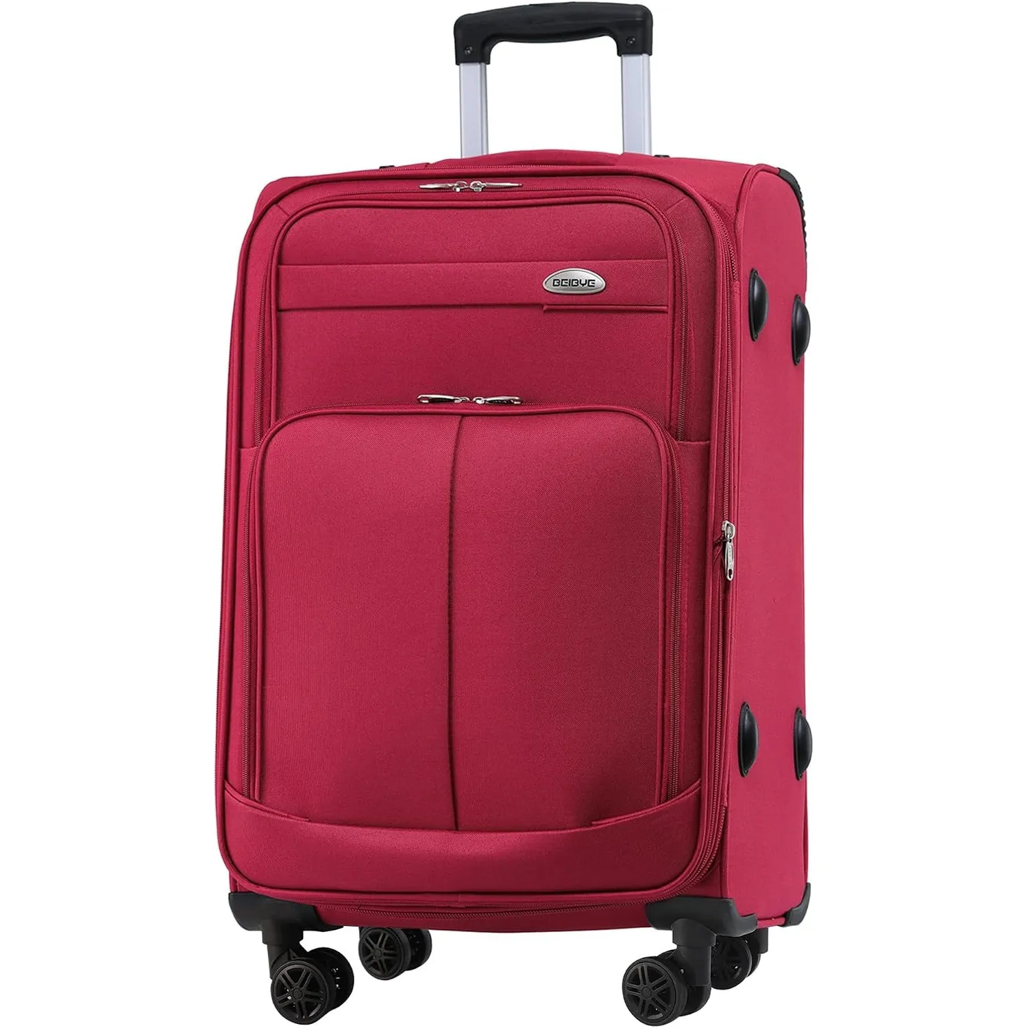 BEIBYE Leichter Stoffkoffer Kofferset Trolley Außentaschen Dehungsfuge mehr Stauraum mit Zahlenschloss (Weinrot, XL-Gro…