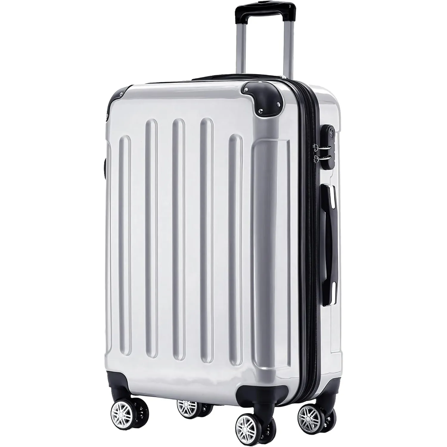 BEIBYE Zwillingsrollen 2048 Hartschale Trolley Koffer Reisekoffer Taschen Gepäck in M-L-XL-Set (Silber, M)