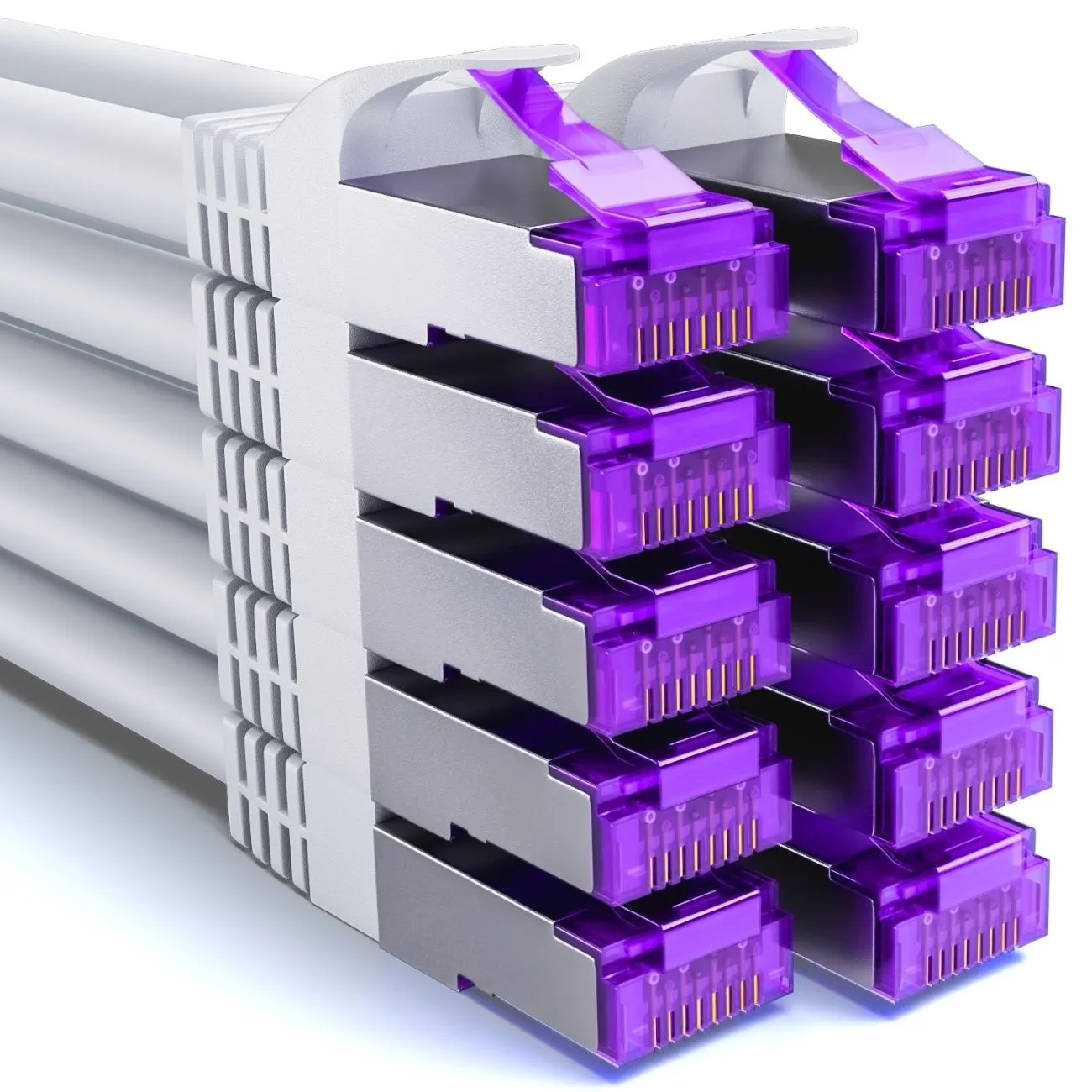 deleyCON 2m CAT7 Netzwerkkabel RJ45 10 Gigabit, 10 Stück - Weiß | Patchkabel Ethernet Kabel, Kupfer, SFTP PiMF Schirmun…