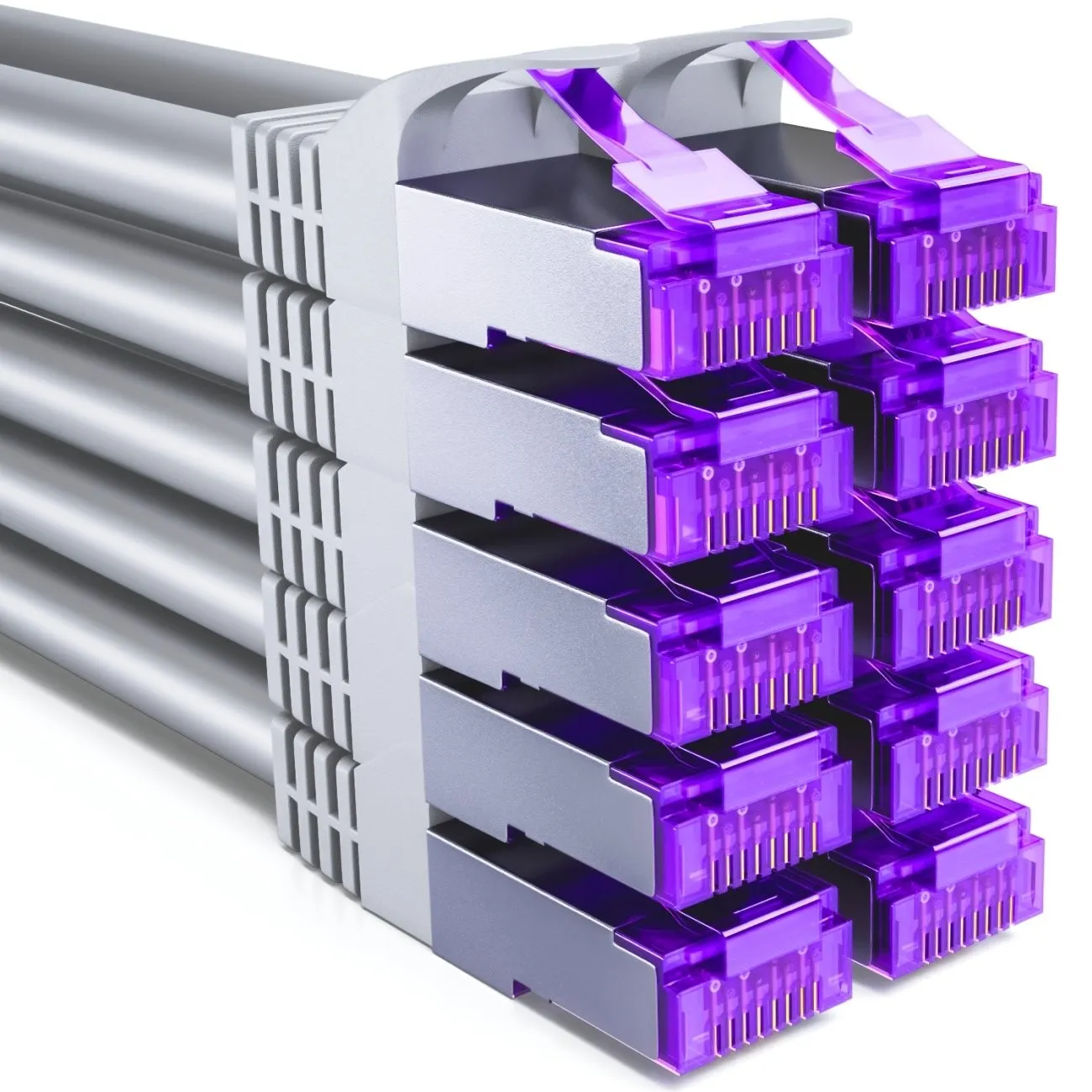 deleyCON 2m CAT7 Netzwerkkabel RJ45 10 Gigabit, 10 Stück - Grau