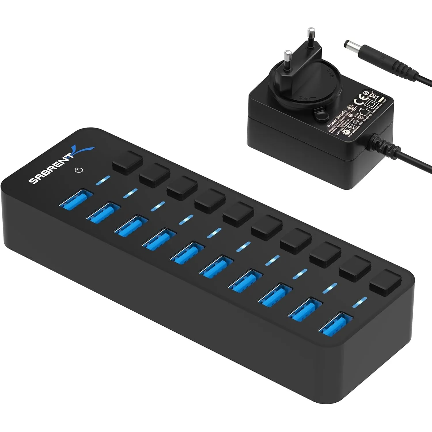 Sabrent USB Hub aktiv 3.0 mit netzteil 60W 10port, USB Adapter mehrfach Verlängerung, USB Verteiler, Powered USB hub, l…