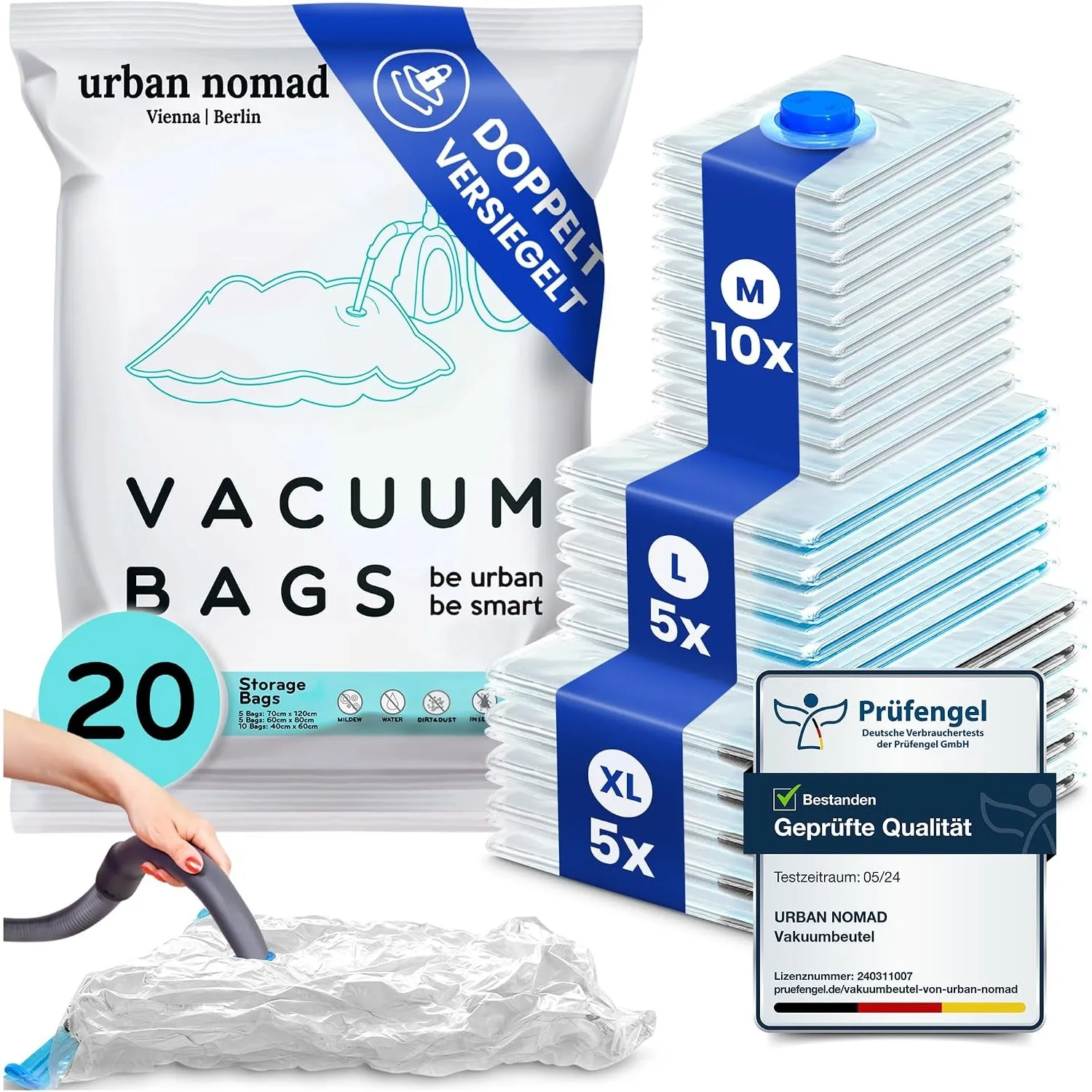 Vakuumbeutel Kleidung 20er Set 3 Größen - Vakuum Beutel für Staubsauger Wiederverwendbar 100% Dicht & Robust | Reise Ko…