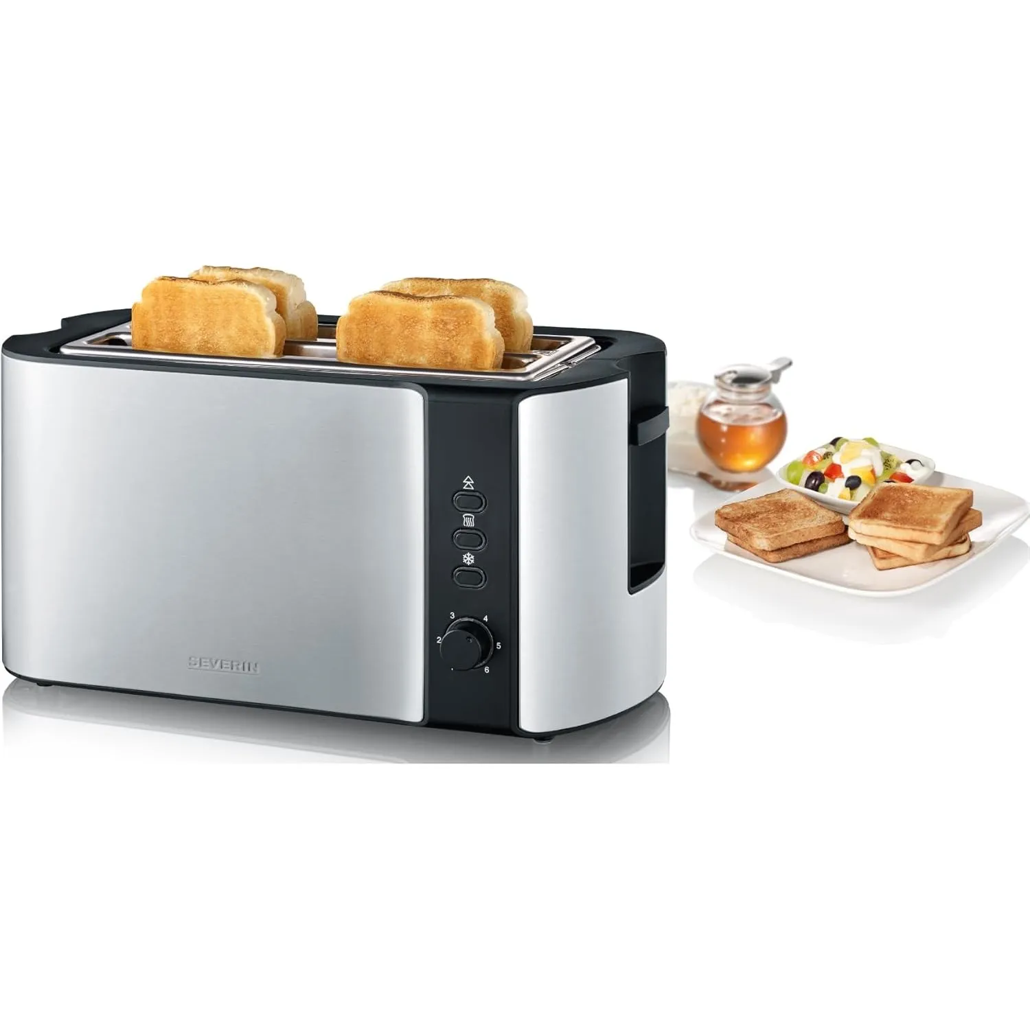 SEVERIN Automatik-Langschlitztoaster für 4 Toastscheiben, mit Brötchenaufsatz hochwertiger Edelstahl Toaster mit großen…