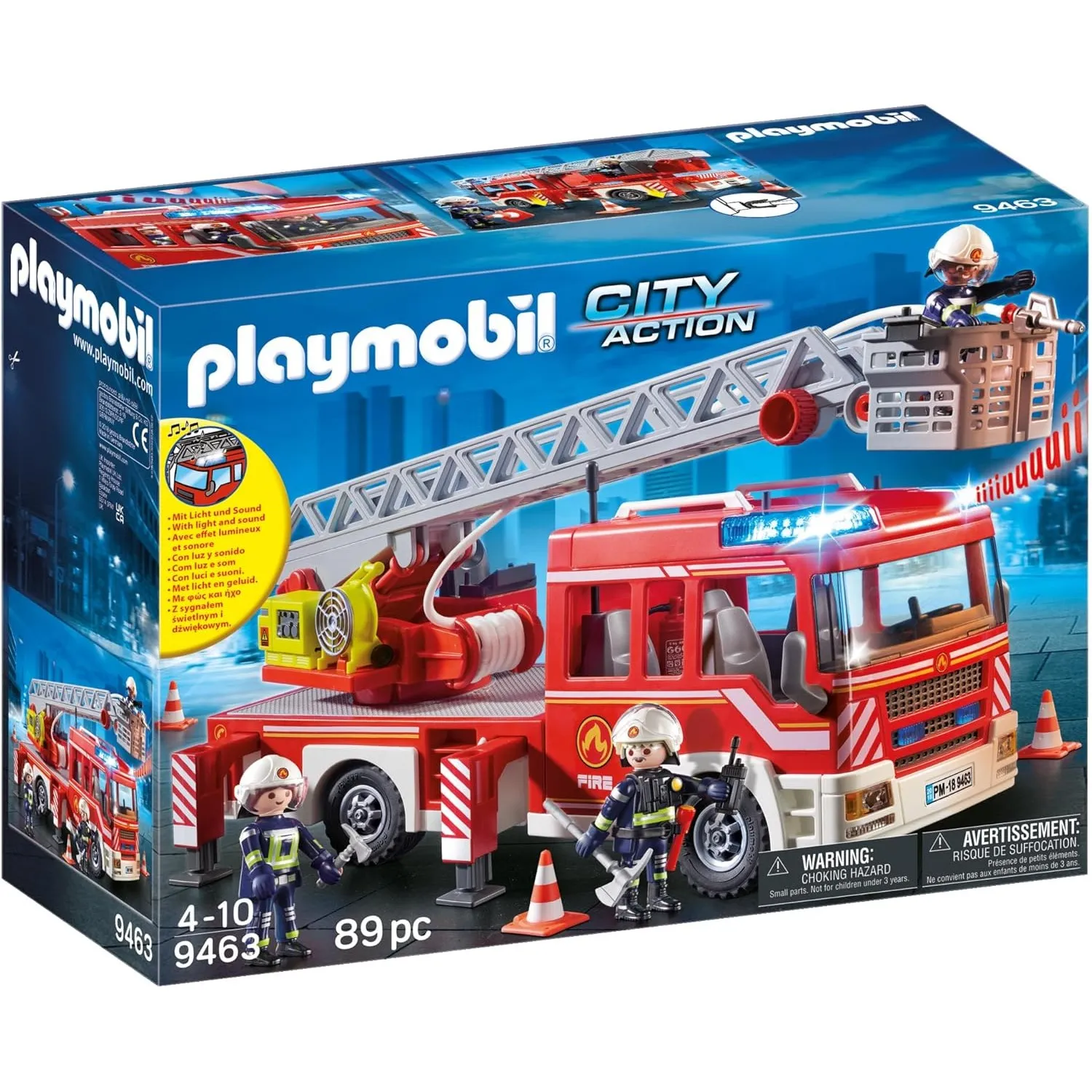 PLAYMOBIL City Action 9463 Feuerwehr-Leiterfahrzeug mit Licht und Sound, Ab 5 Jahren