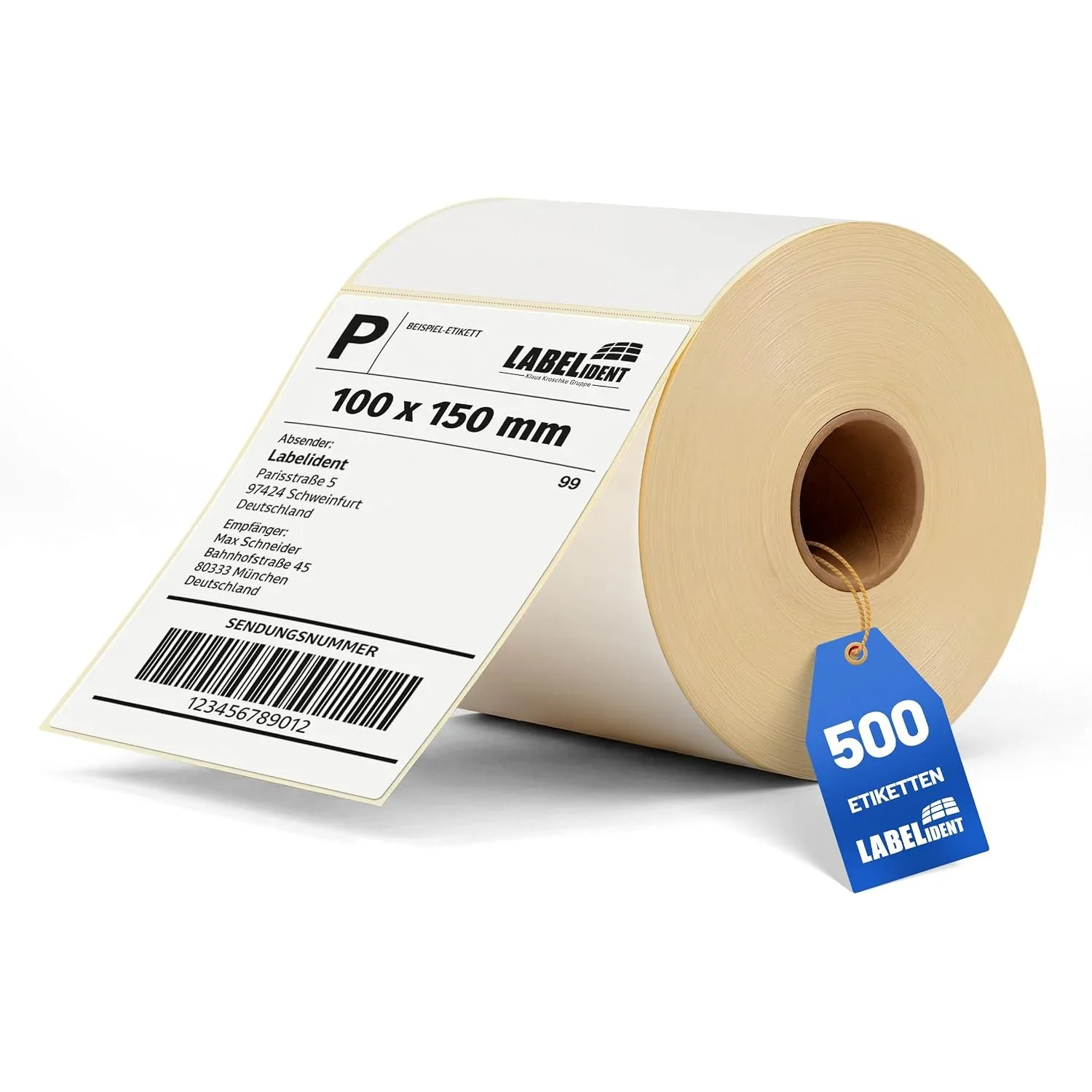 Labelident Versandetiketten 100 x 150 mm - 500 Thermoetiketten auf Rolle | Stark selbstklebende Thermodirekt-Labels für…