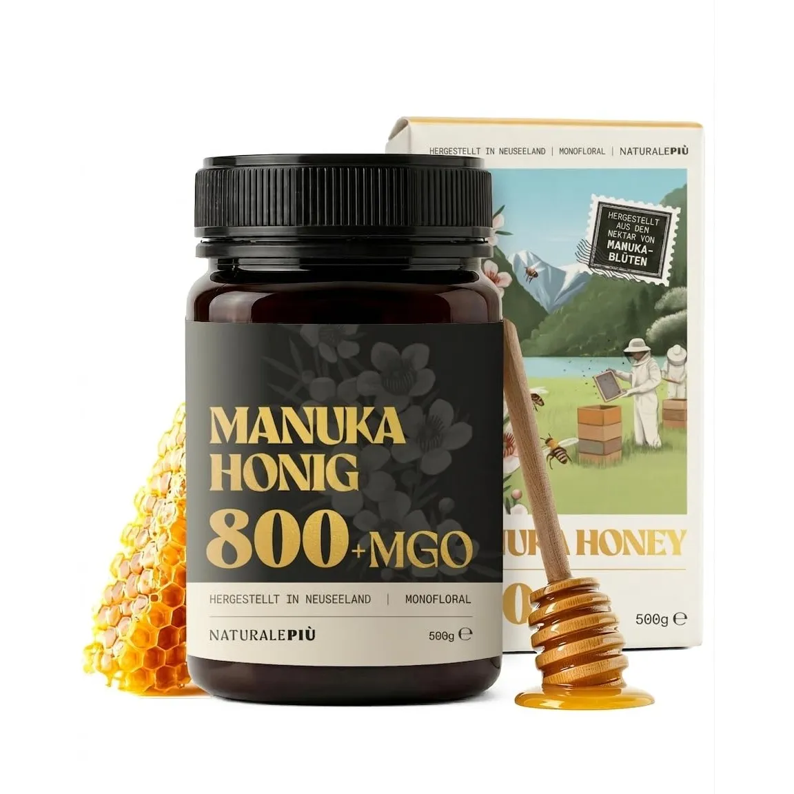 NaturalePiù Manuka-Honig 800+ MGO – 500g Manuka Honey – Qualitätsprodukt hergestellt in Neuseeland – Von akkreditierten…