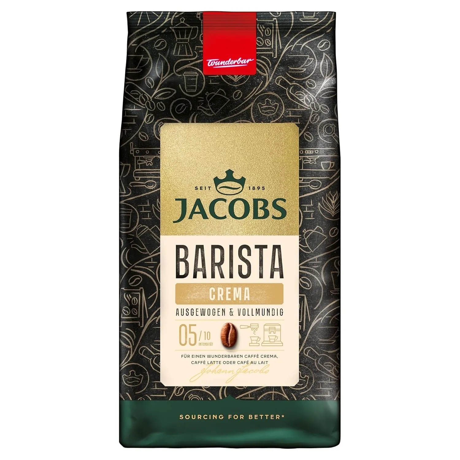 Jacobs Kaffeebohnen Barista Crema, ausgewogen mit Zitrus- & Nussnote, geröstet in Bremen, Intensität 5/10, Kaffee ganze…