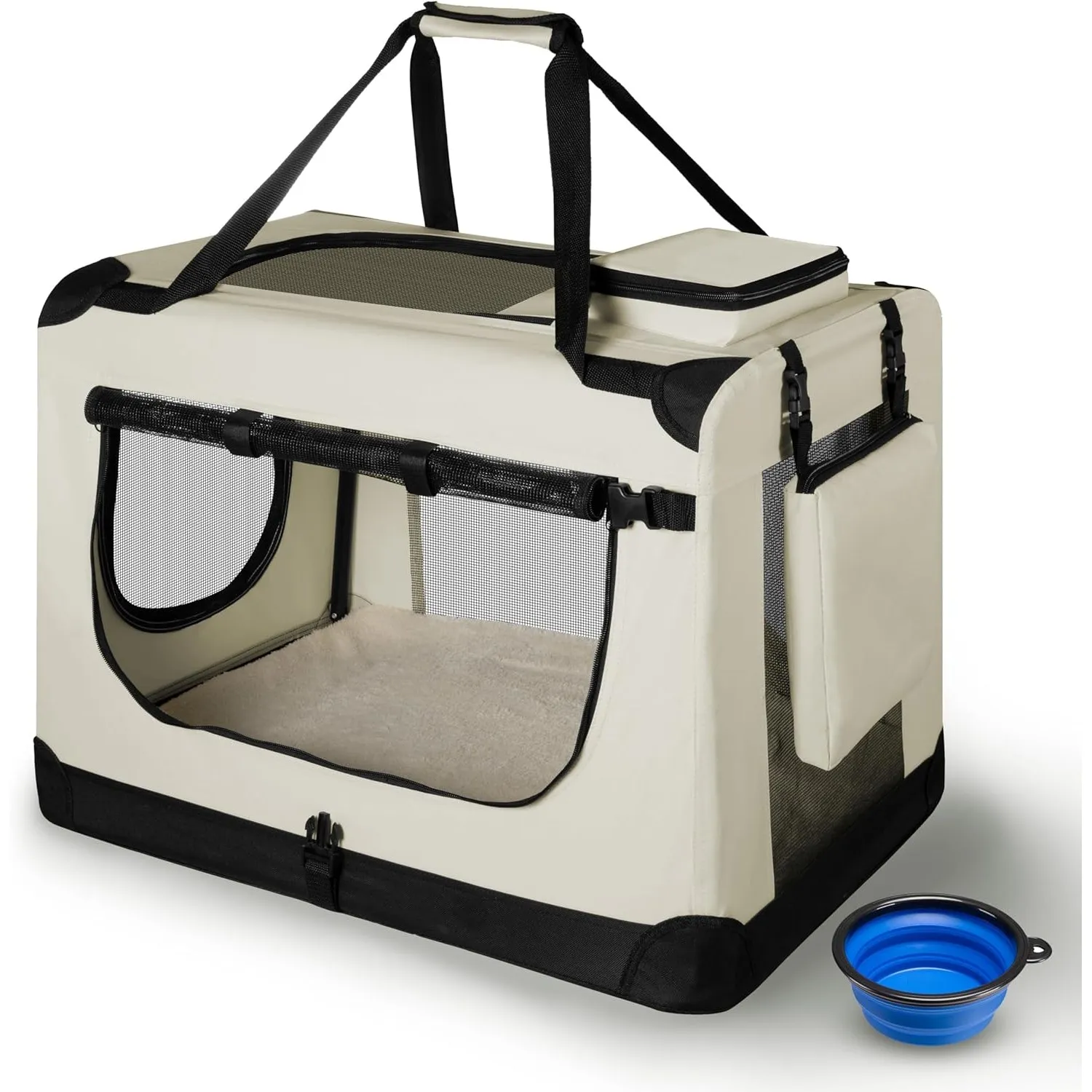 Juskys Hundetransportbox Lassie L faltbar & tragbar 50x70x52 cm mit Decke, Tasche & Griffen - Faltbare Transportbox für…