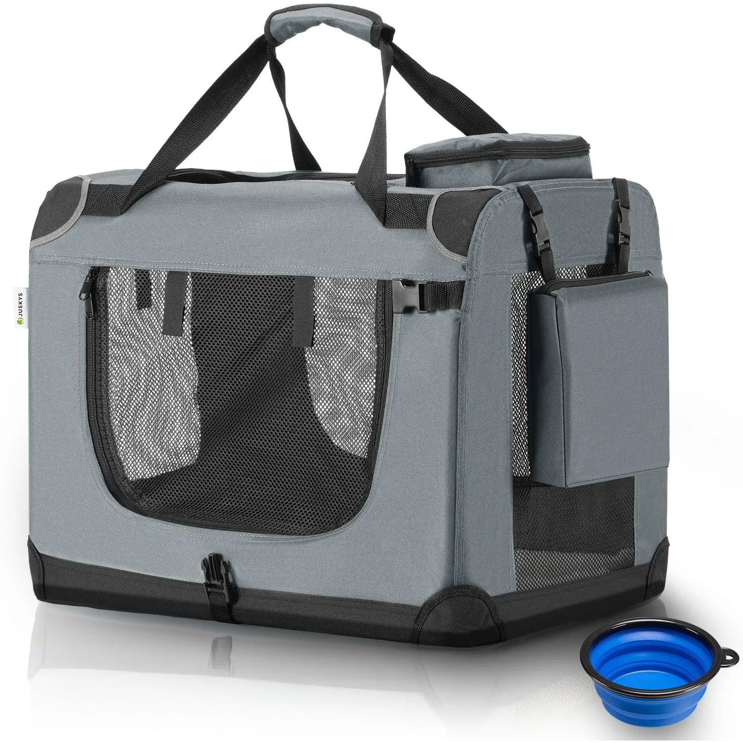 Juskys Hundetransportbox Lassie M faltbar & tragbar 42x60x44 cm mit Decke, Tasche & Griffen - Faltbare Transportbox für…