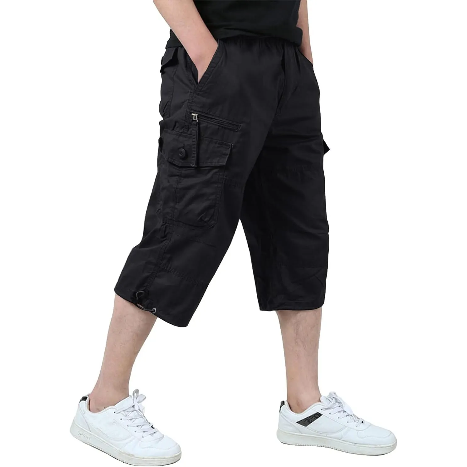 KEFITEVD 3/4 Hose Herren Cargo Shorts Männer Bermuda Shorts Multi Taschen Sommer Kurze Hose Baumwolle Arbeitshose Gummi…