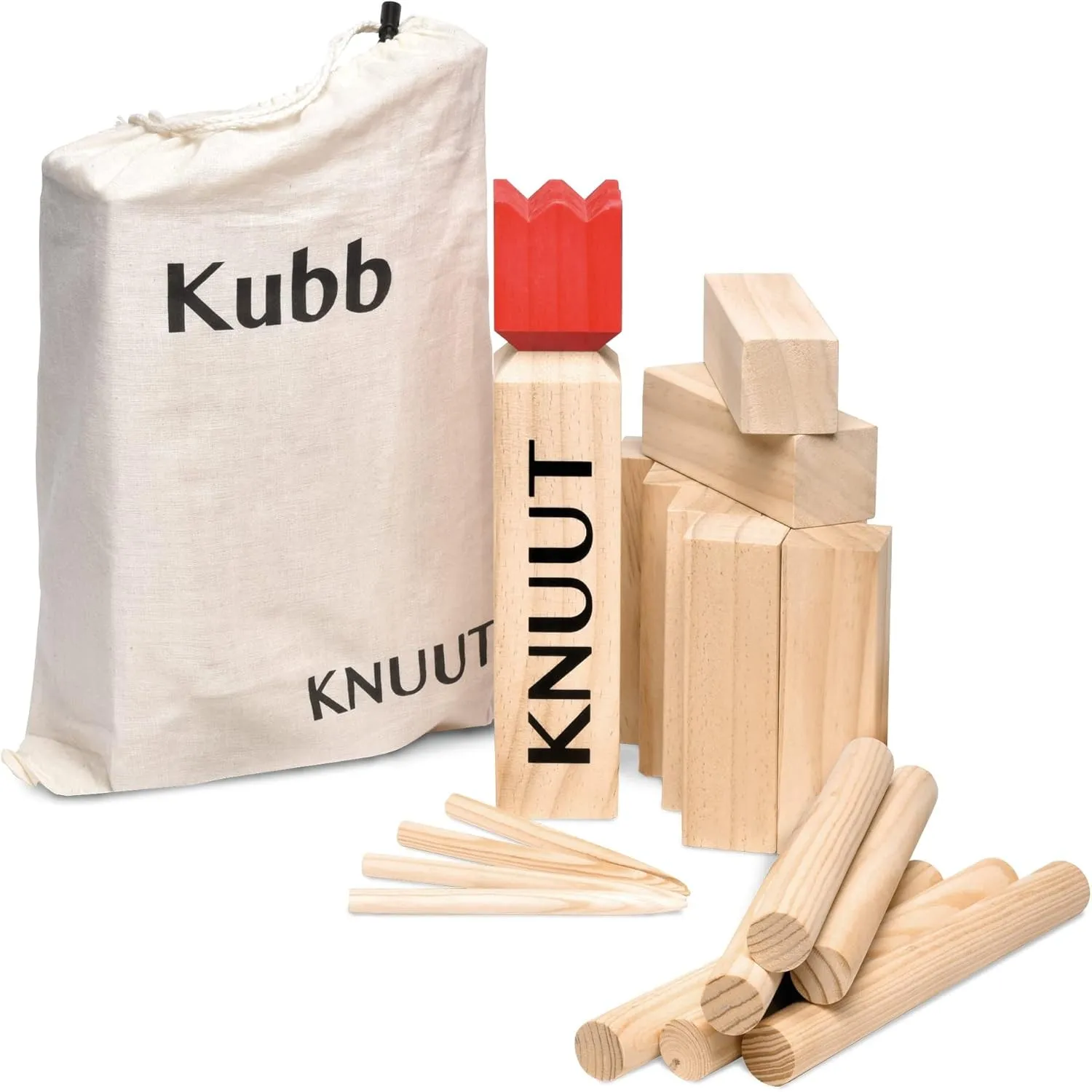Toyfel Kubb Outdoor Spiel XXL - Original Wikinger Spiel - Schweden Schach - Holz Schwedenschach mit Stoffbeutel Wurfspi…