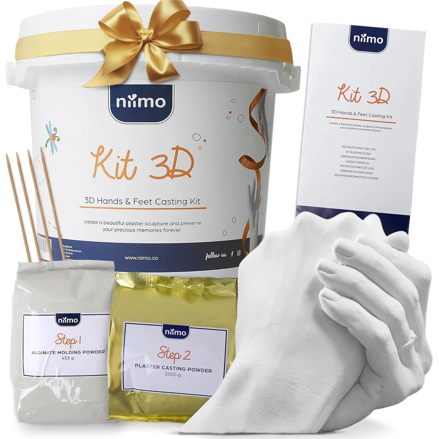 Niimo® 3D Handabdruck Set für Paare - Gipsabdruck Hände mit Video-Tutorial