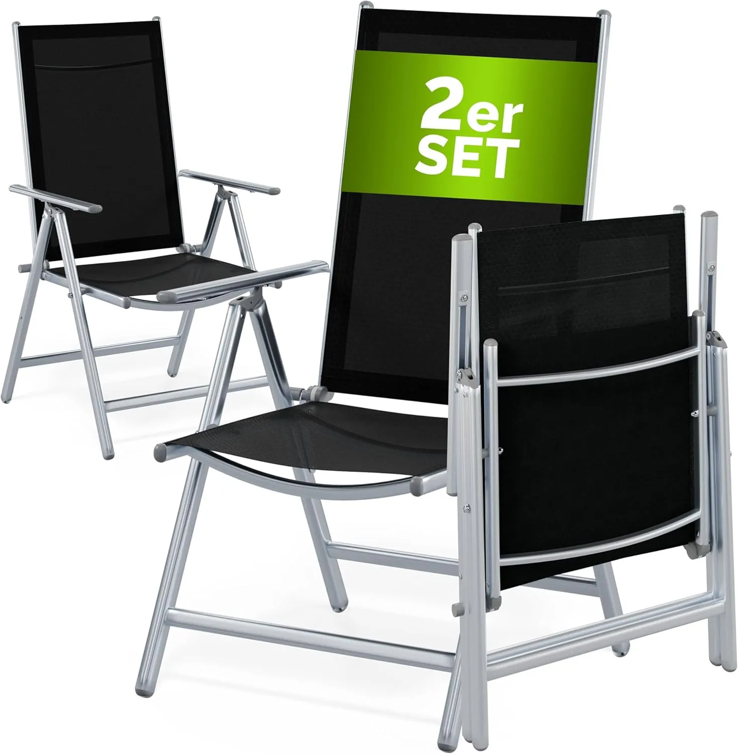 Deuba Aluminium High-Backed Garden Chairs - Choice of Colours - Set of 2, Silver