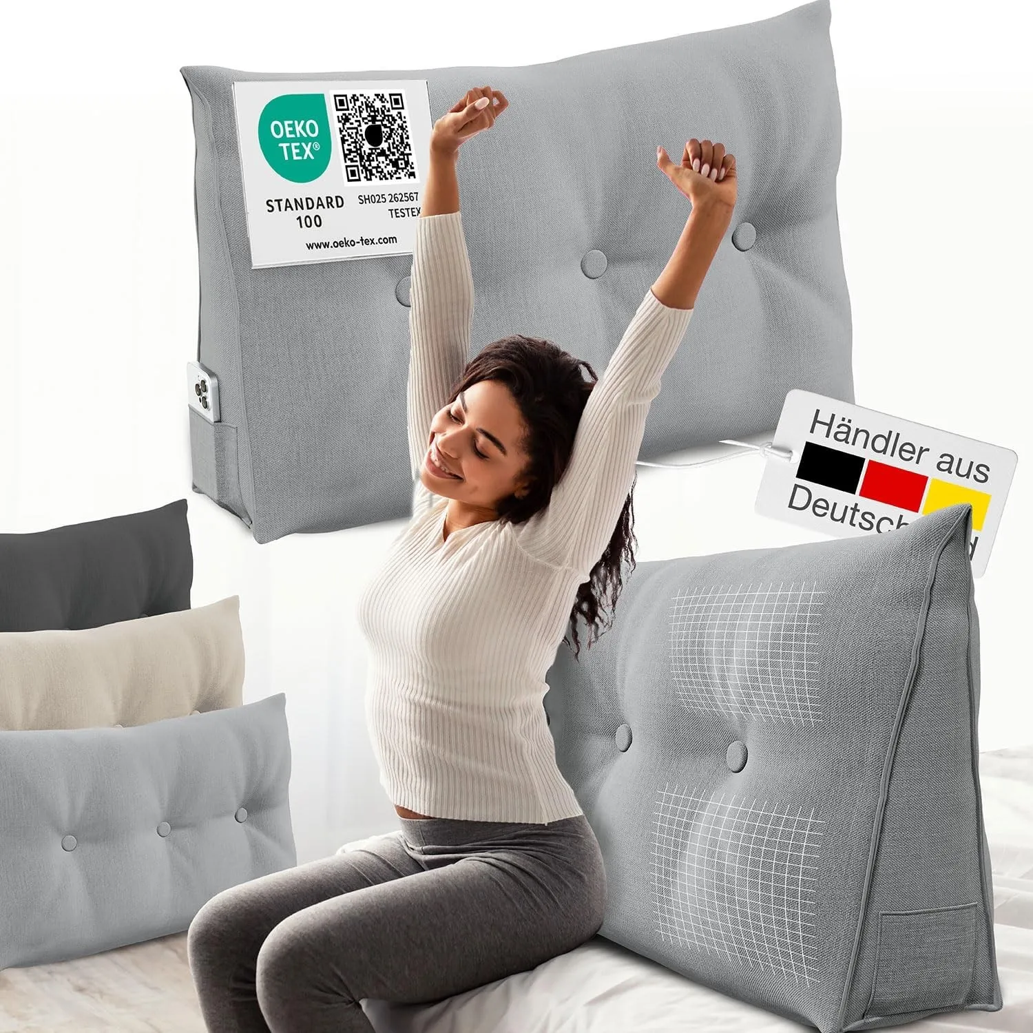 ELONEO Rückenkissen 100 cm breit, Keilkissen für Bett und Sofa geeignet, dreieckiges Lesekissen, Kissen mit abnehmbarem…