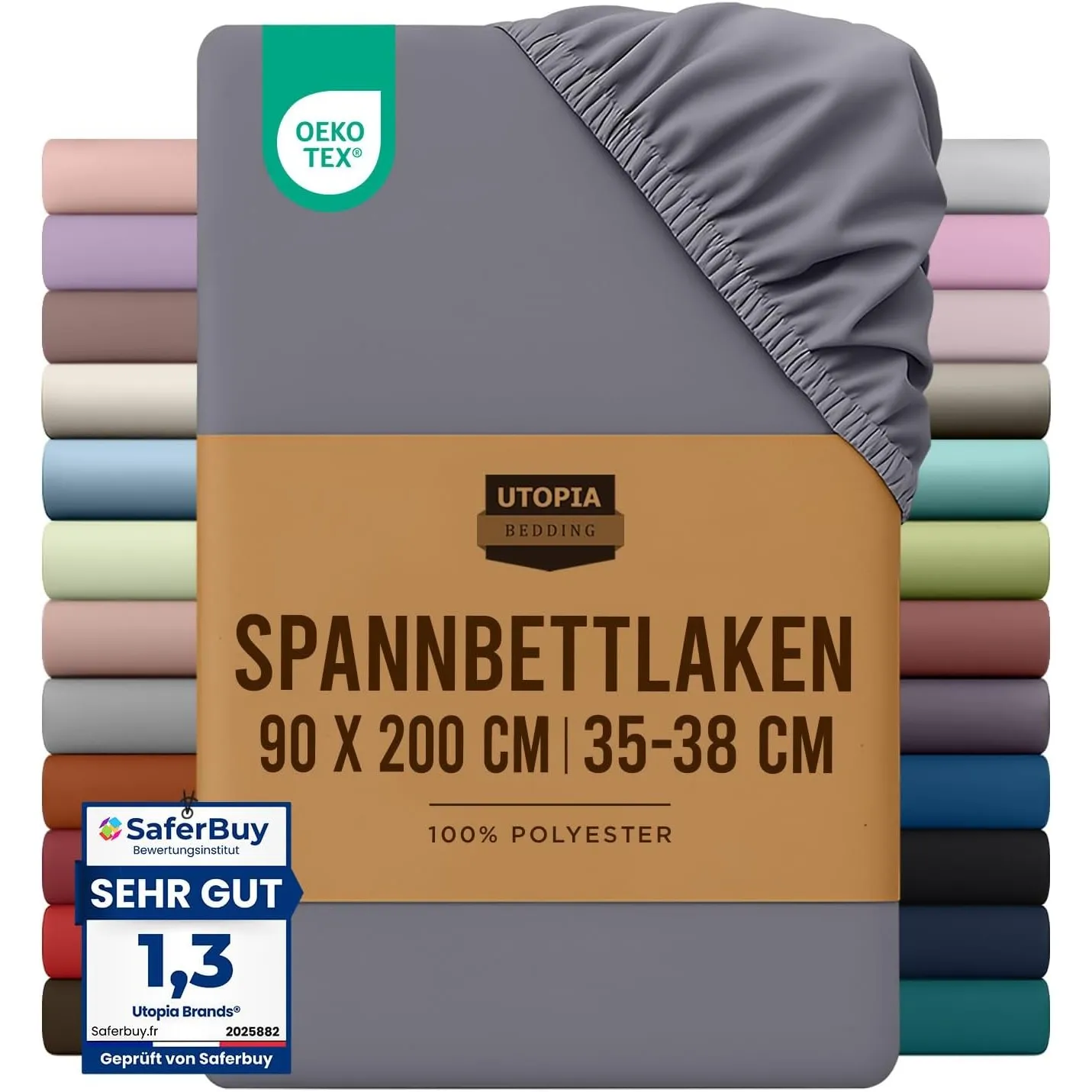 Utopia Bedding - Spannbettlaken 90x200cm - Grau