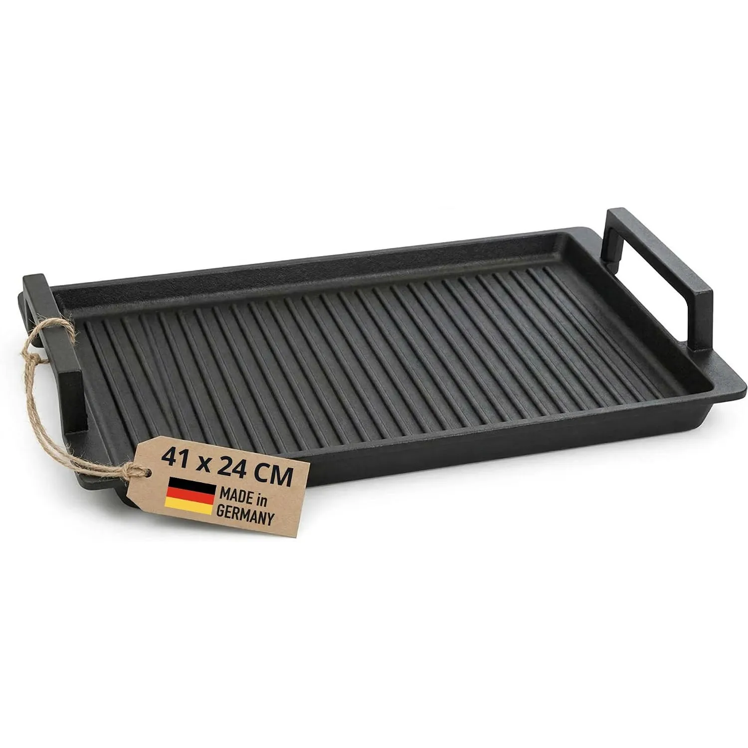 Lieblingspfanne Grillplatte BBQ 41x24 cm I mit Seitengriffen & 4-fach-Antihaftbeschichtung I aus Aluminium Guss für all…