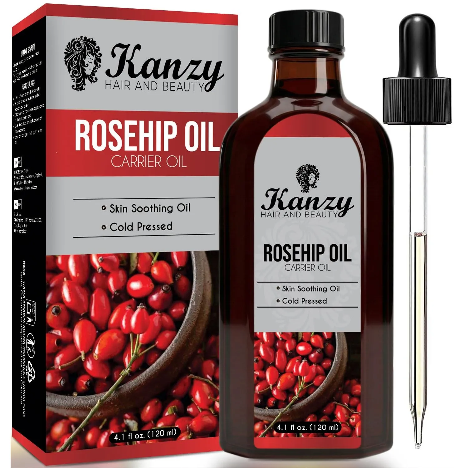 Kanzy Hagebuttenöl Kaltgepresst 100% Rein 120ml Rosehip Oil Wildrosenöl für Haut Haare Nägel Gesichtsöl Körperöl Vegan …