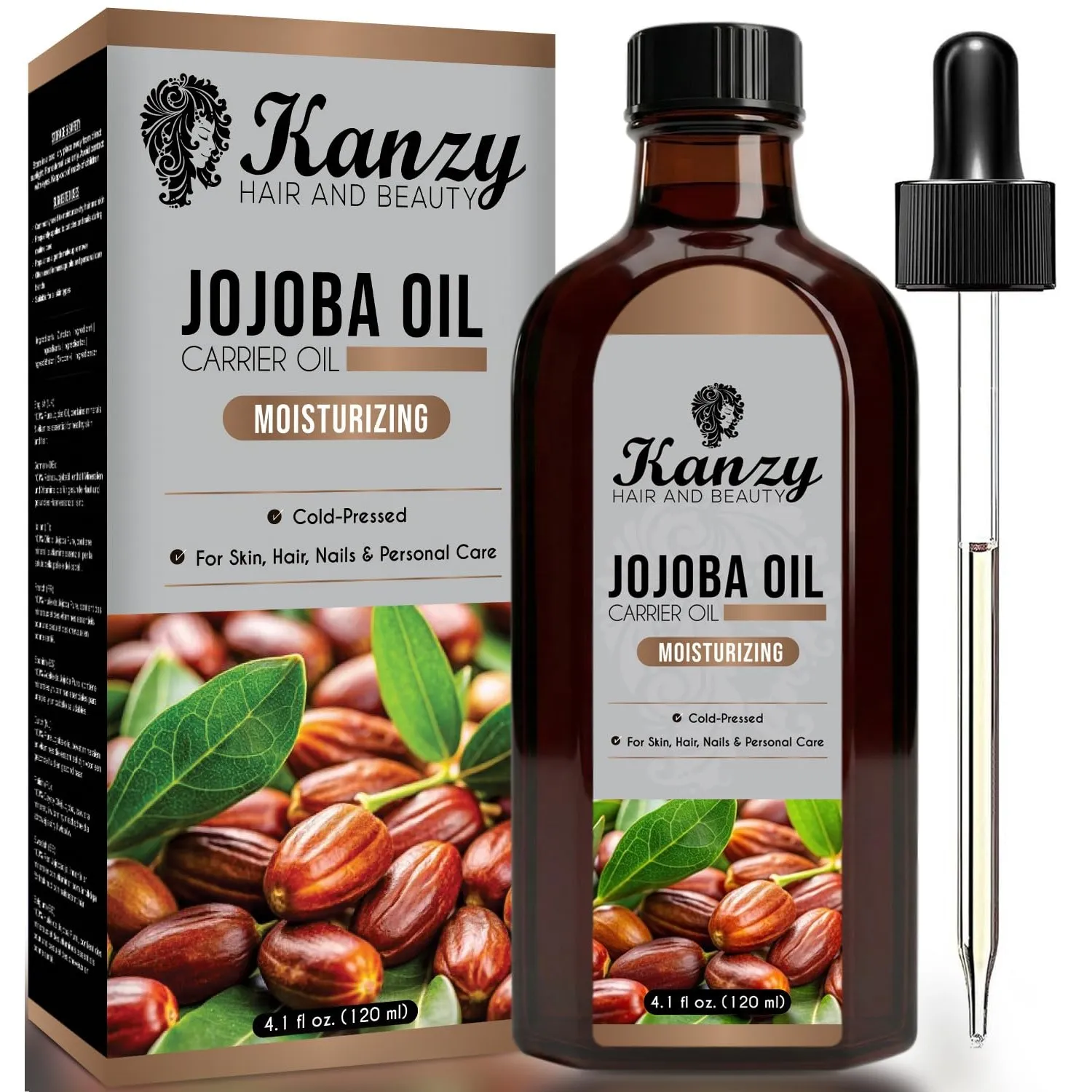 Kanzy Jojobaöl Kaltgepresst 100% Reines Gold, 120ml für Haut, Haare und Nägel, Gesichtsöl und Körperöl, Vegan & Hexanfr…