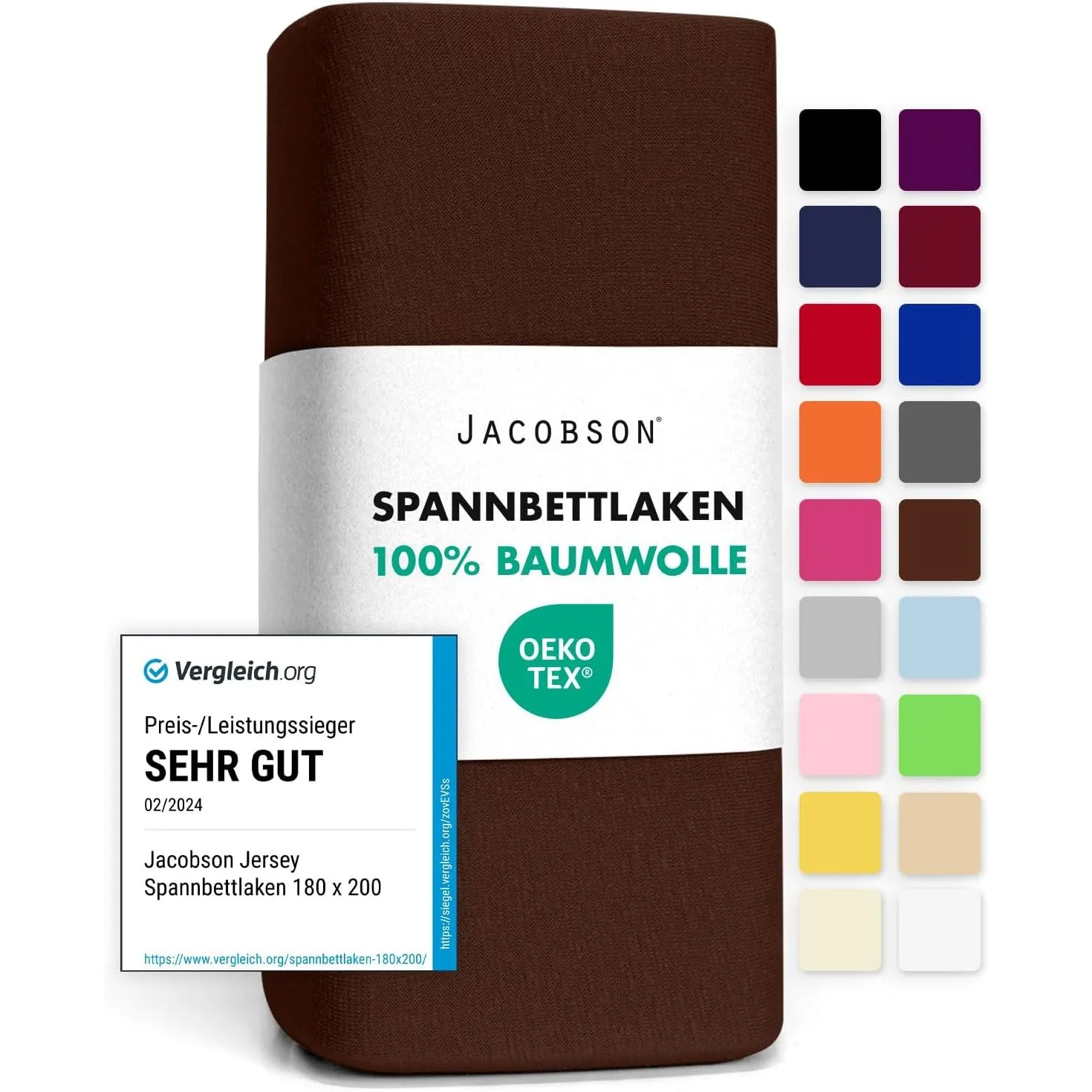 Jacobson Jersey Spannbettlaken Spannbetttuch Baumwolle Bettlaken (140x200-160x200 cm, Schokobraun)