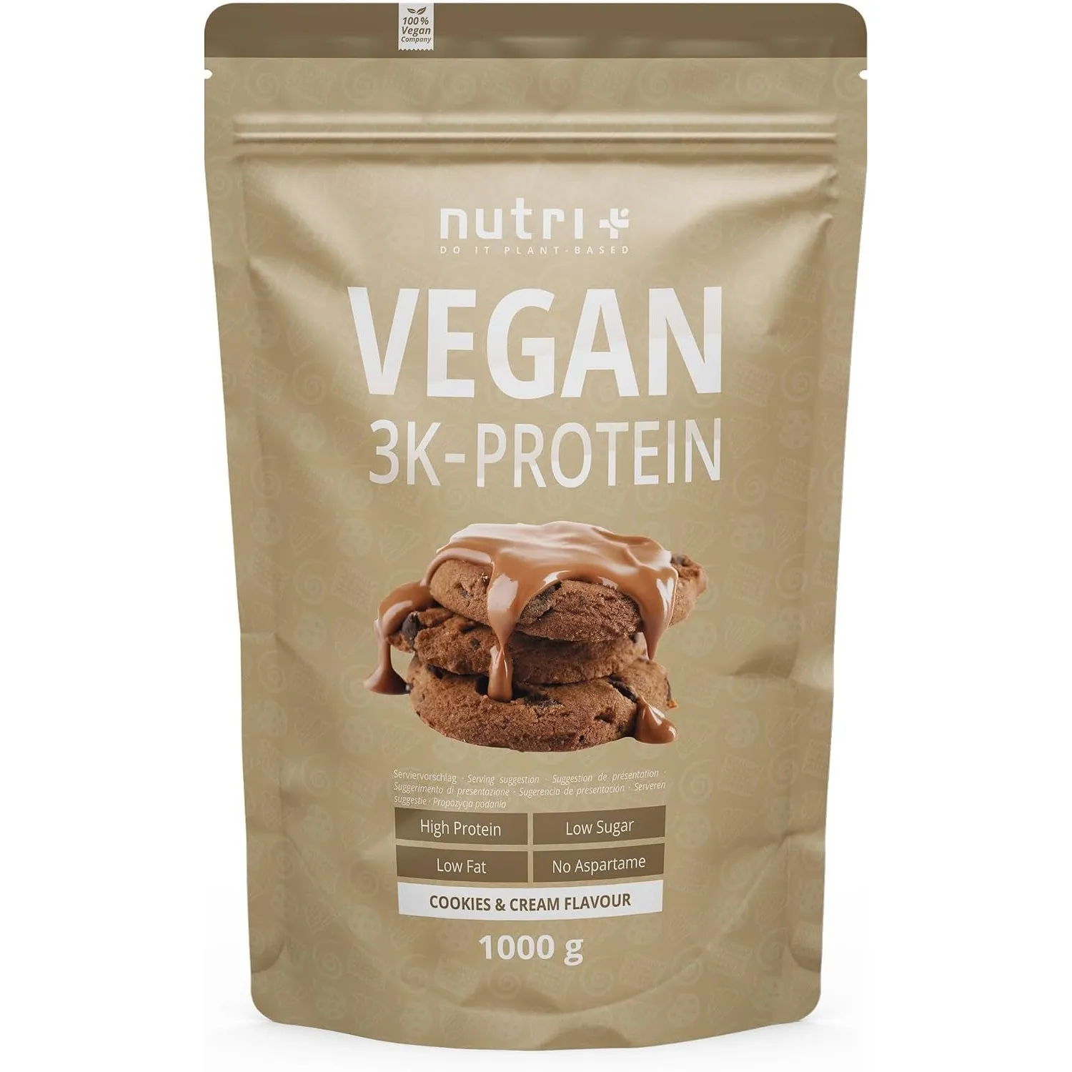 Nutri + Eiweißpulver Vegan Cookies & Cream 1 kg - 79% Eiweiß - 3k Protein Powder - Veganes Proteinpulver - Proteinisola…