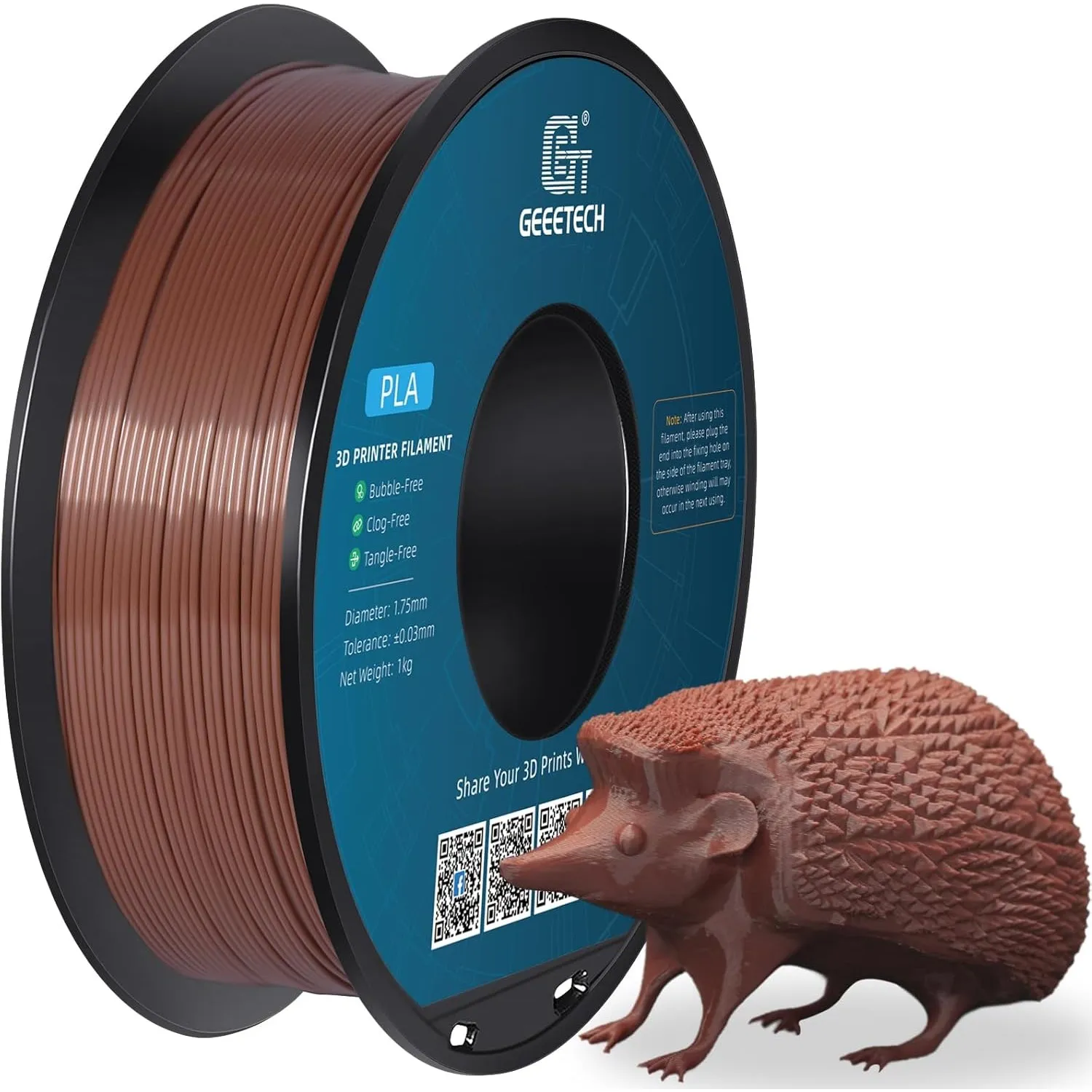 GEEETECH Filament PLA 1.75mm für 3D Drucker 1kg Spool, Braun