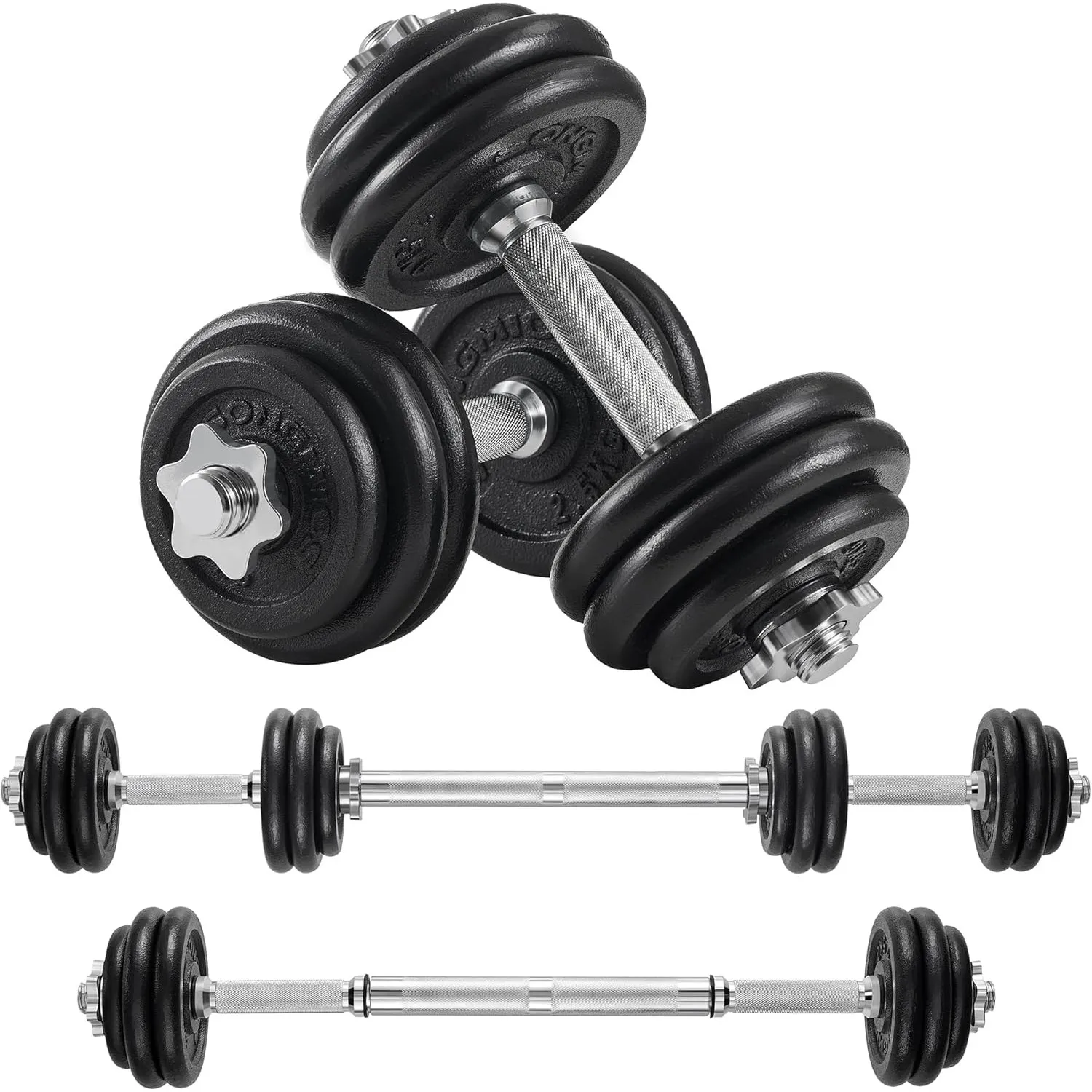 SONGMICS 2-in-1-Hanteln, 2er Set, Hantelset aus Gusseisen, verstellbar, Kurzhantelset mit Verbindungsrohr, Workout, Gew…