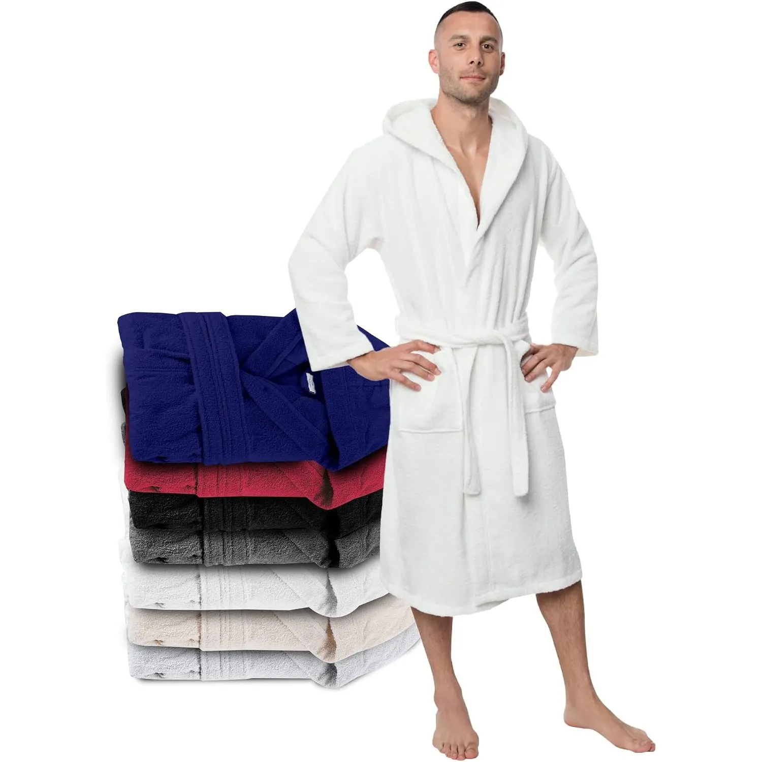 Twinzen - Bademantel Herren Frottee mit Kapuze - 100% Baumwolle